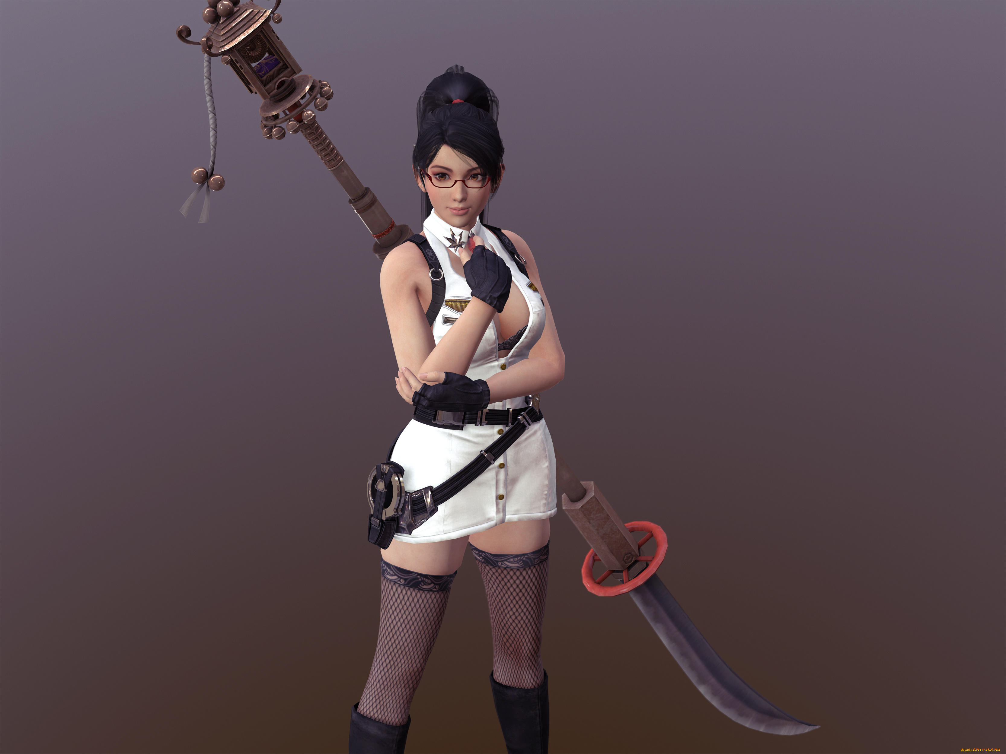 3д, графика, фантазия, , fantasy, фон, оружие, девушка, взгляд