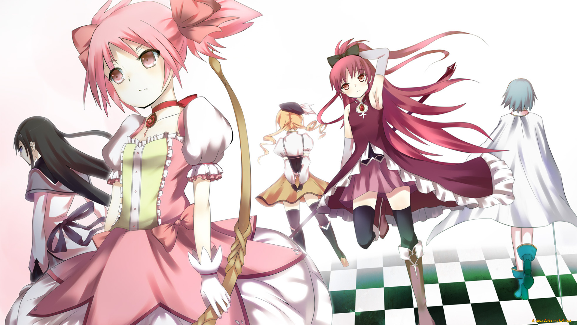 аниме, mahou, shoujo, madoka, magika, фон, взгляд, девушки