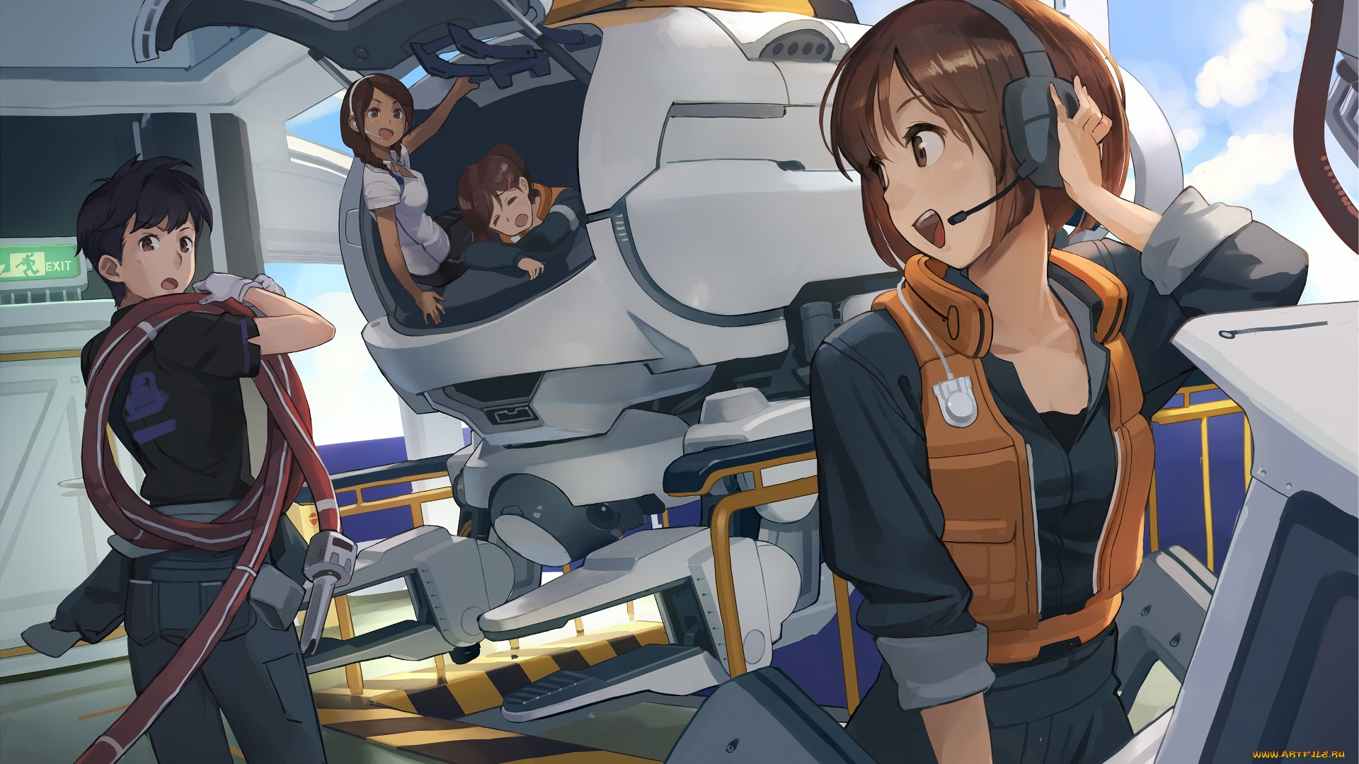 аниме, оружие, , техника, , технологии, фон, взгляд, девушка