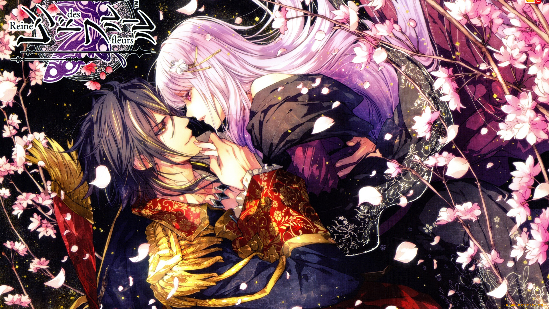 аниме, reine, des, fleurs, двое