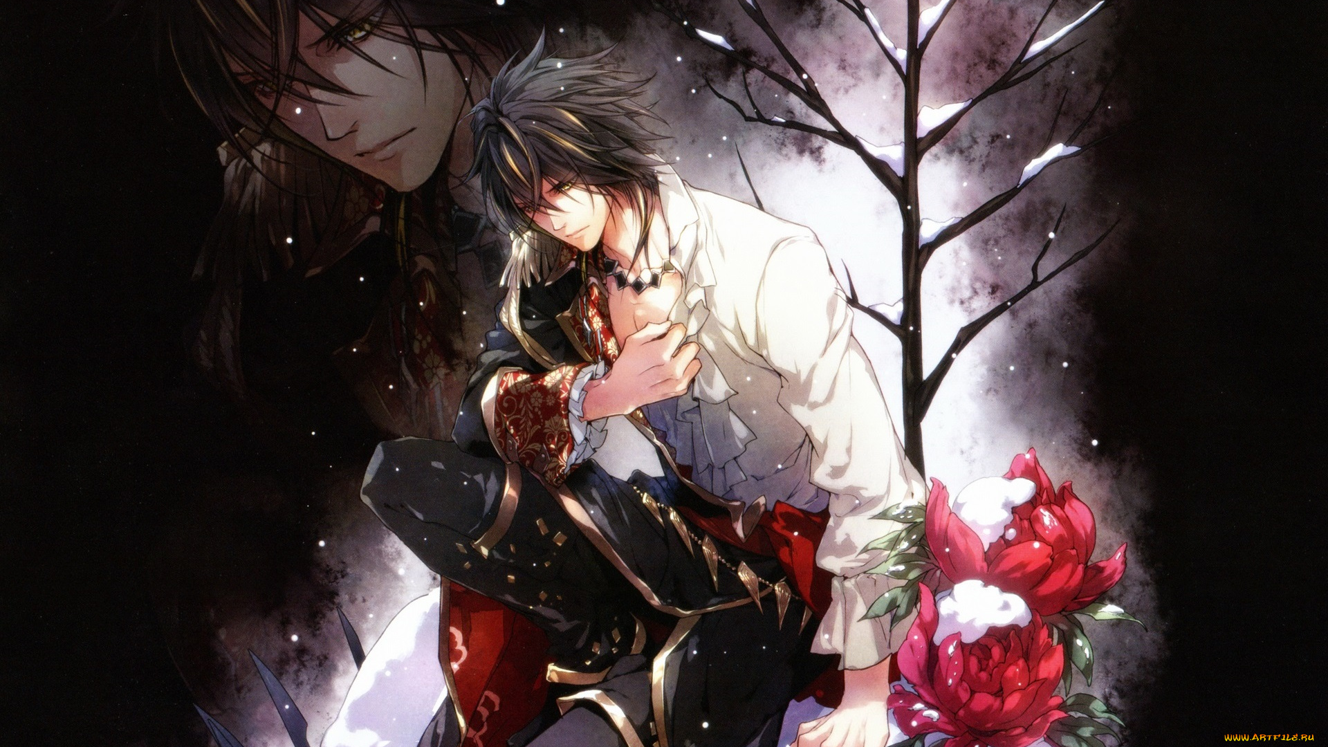 аниме, reine, des, fleurs, парень