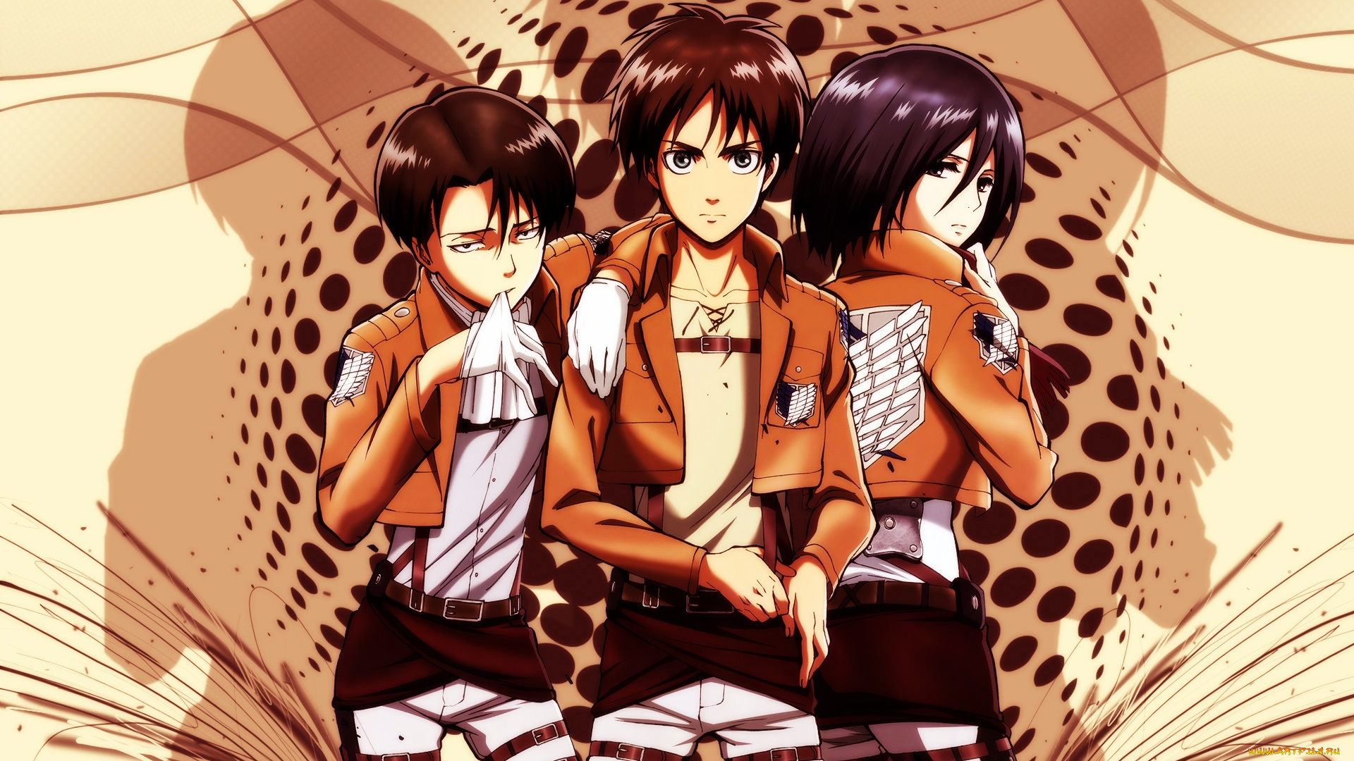 аниме, shingeki, no, kyojin, эрен, микаса, леви