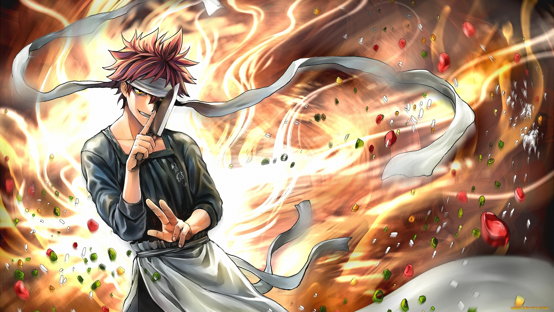 аниме, shokugeki, no, soma, фон, взгляд, парень