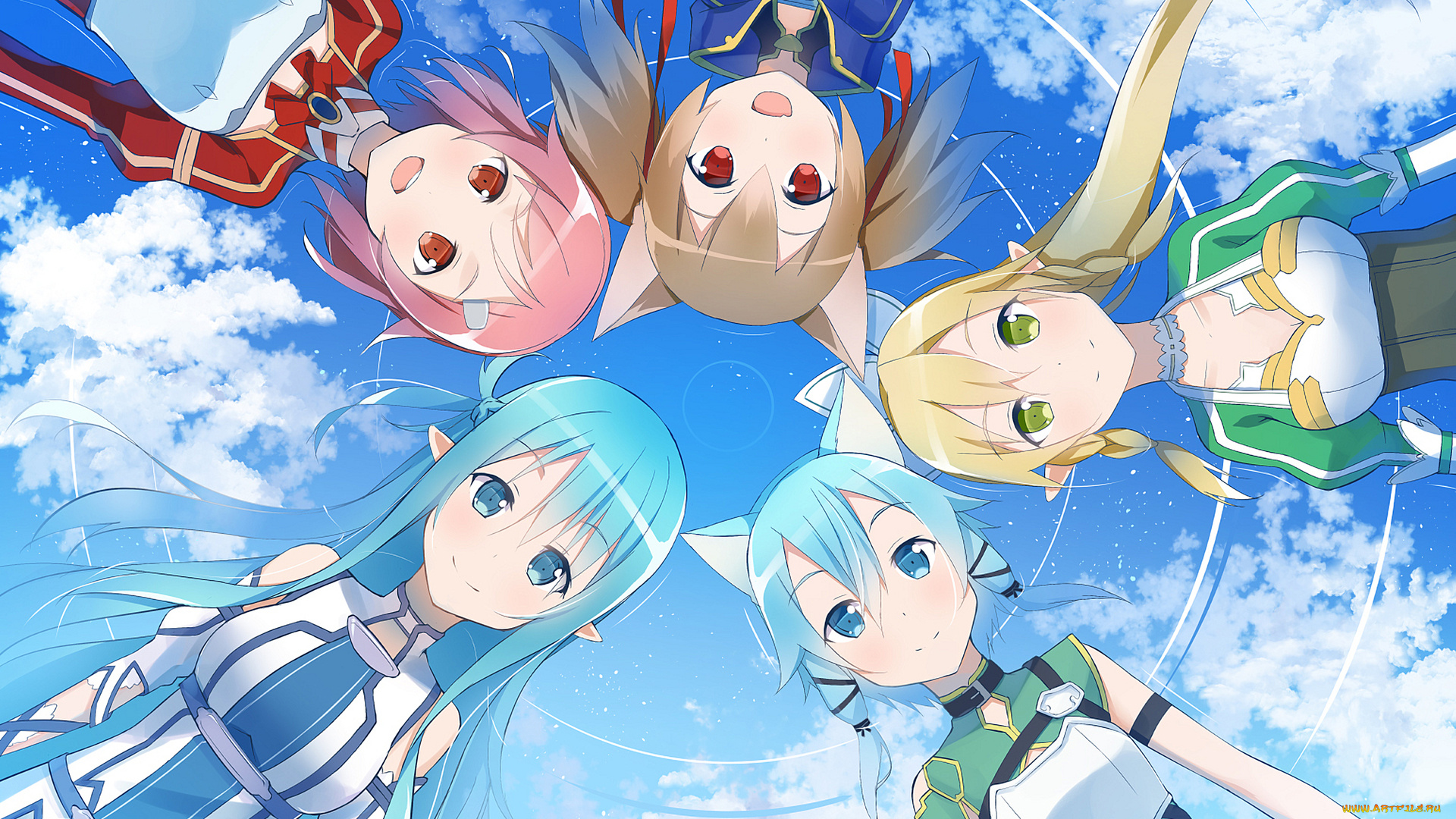 аниме, sword, art, online, девушки, взгляд, фон