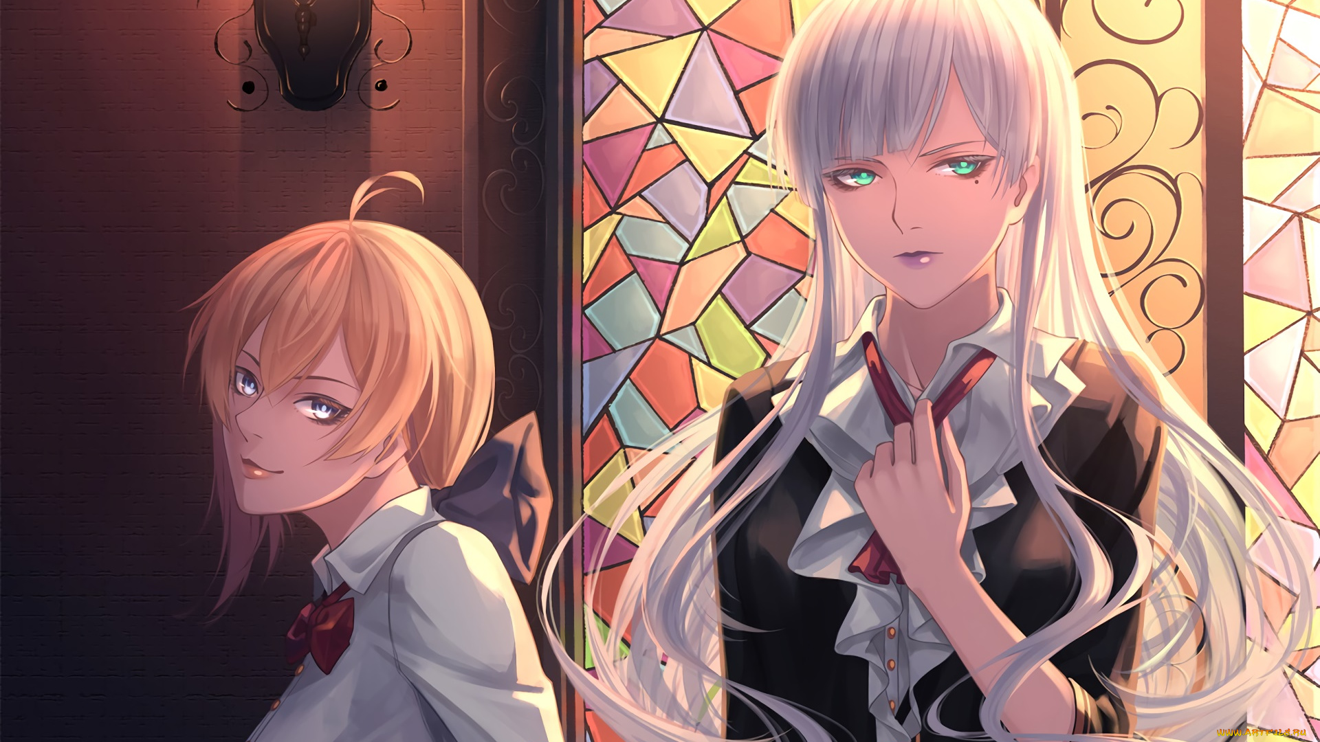 аниме, unknown, , другое, девушки, взгляд, фон