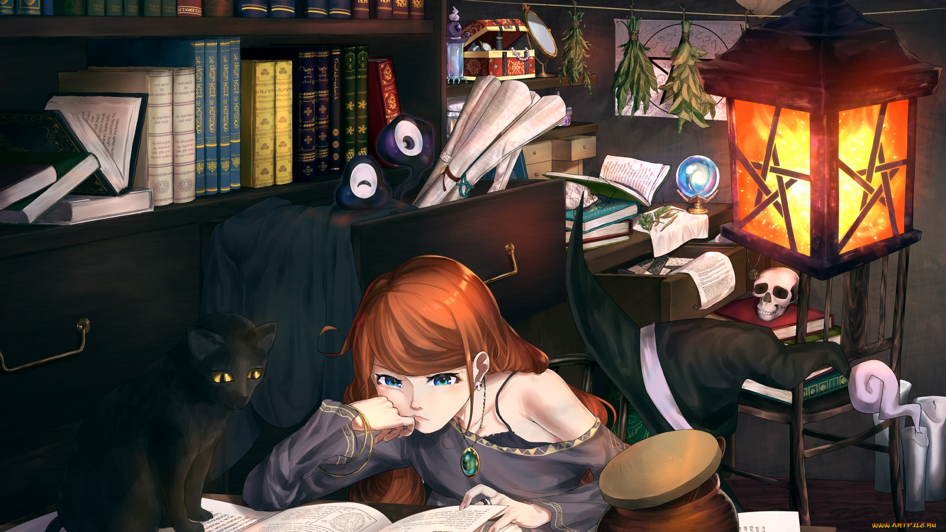 аниме, животные, , существа, девушка, взгляд, фон