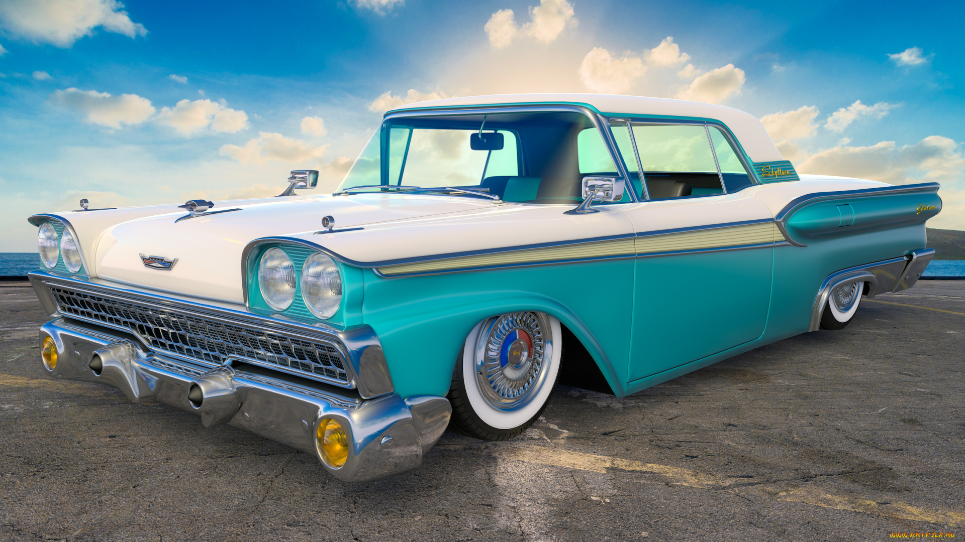 автомобили, 3д, ford, 1959г