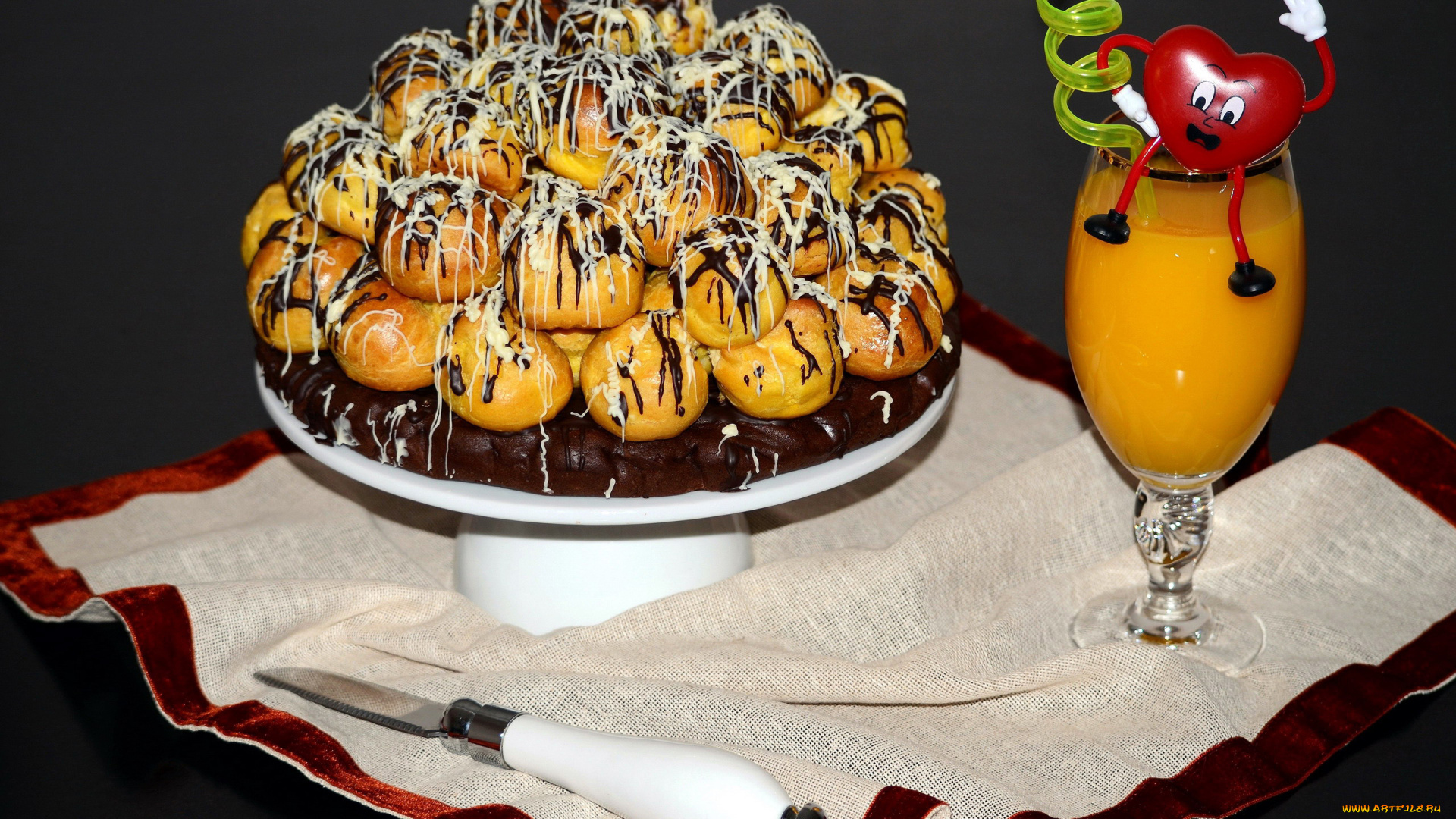 еда, пироги, сок, апельсиновый, ваза, пирог