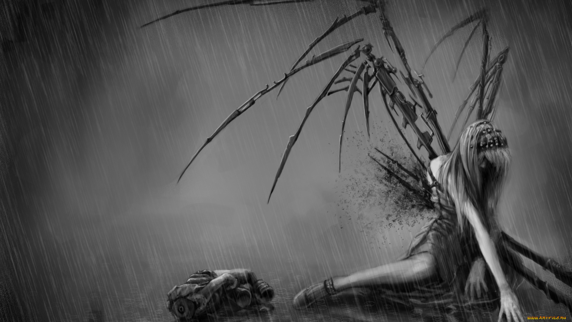 фэнтези, ангелы, девушка, крылья, дождь