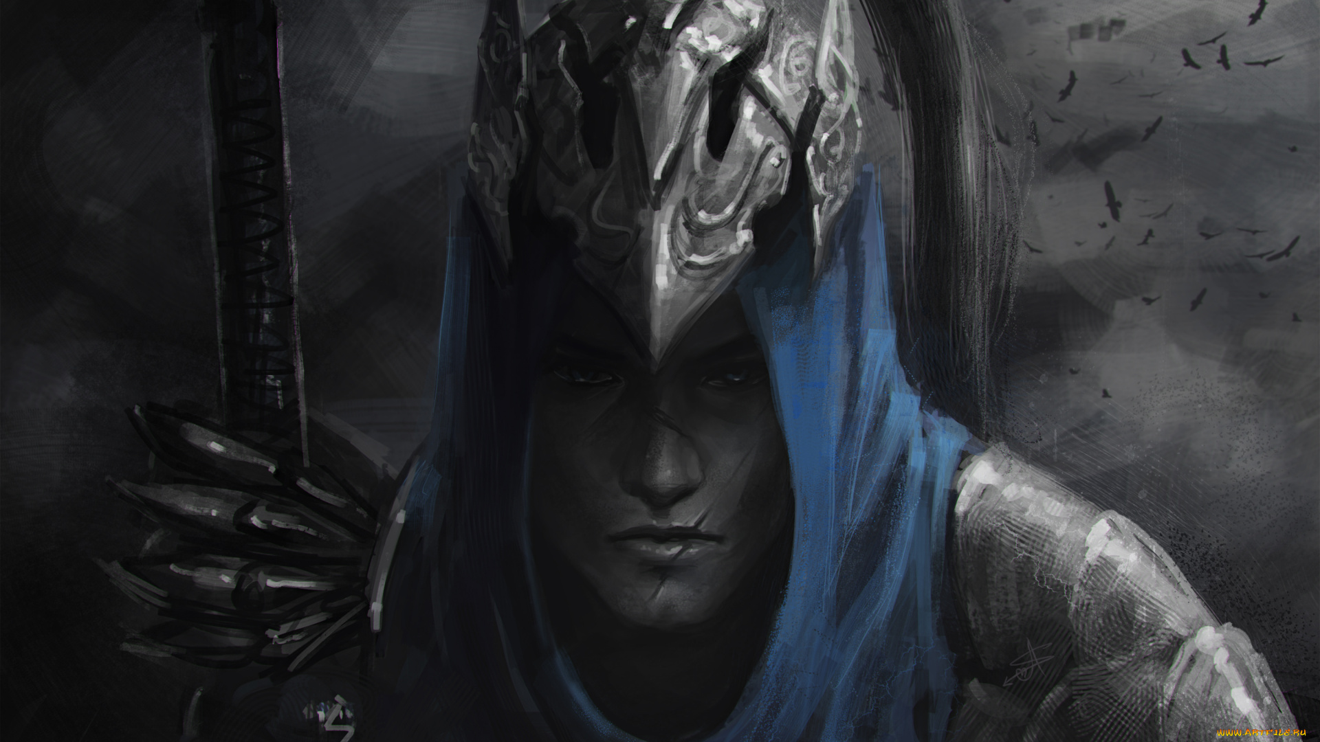 фэнтези, люди, меч, мужчина, латы, взгляд, фон