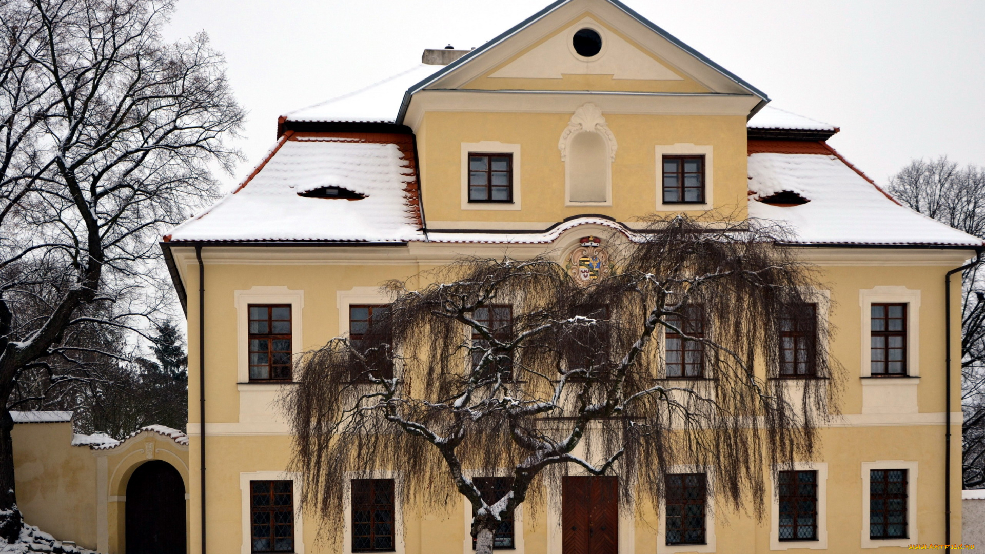 города, -, здания, , дома, зима, снег, деревья, здание