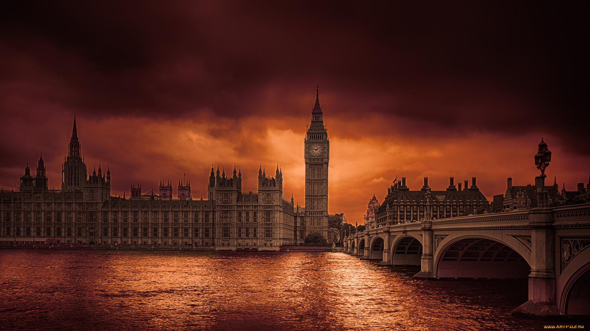 города, лондон, , великобритания, река, мост