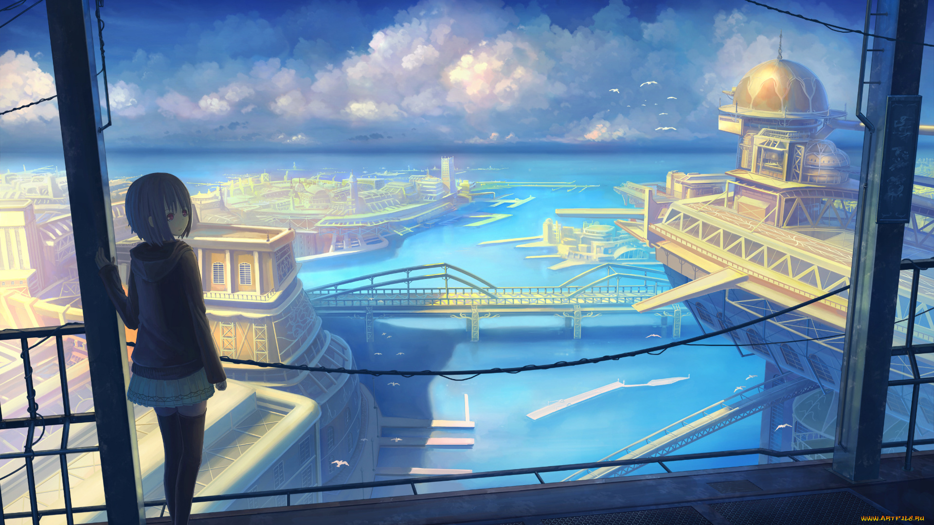 original, аниме, город, , улицы, , здания