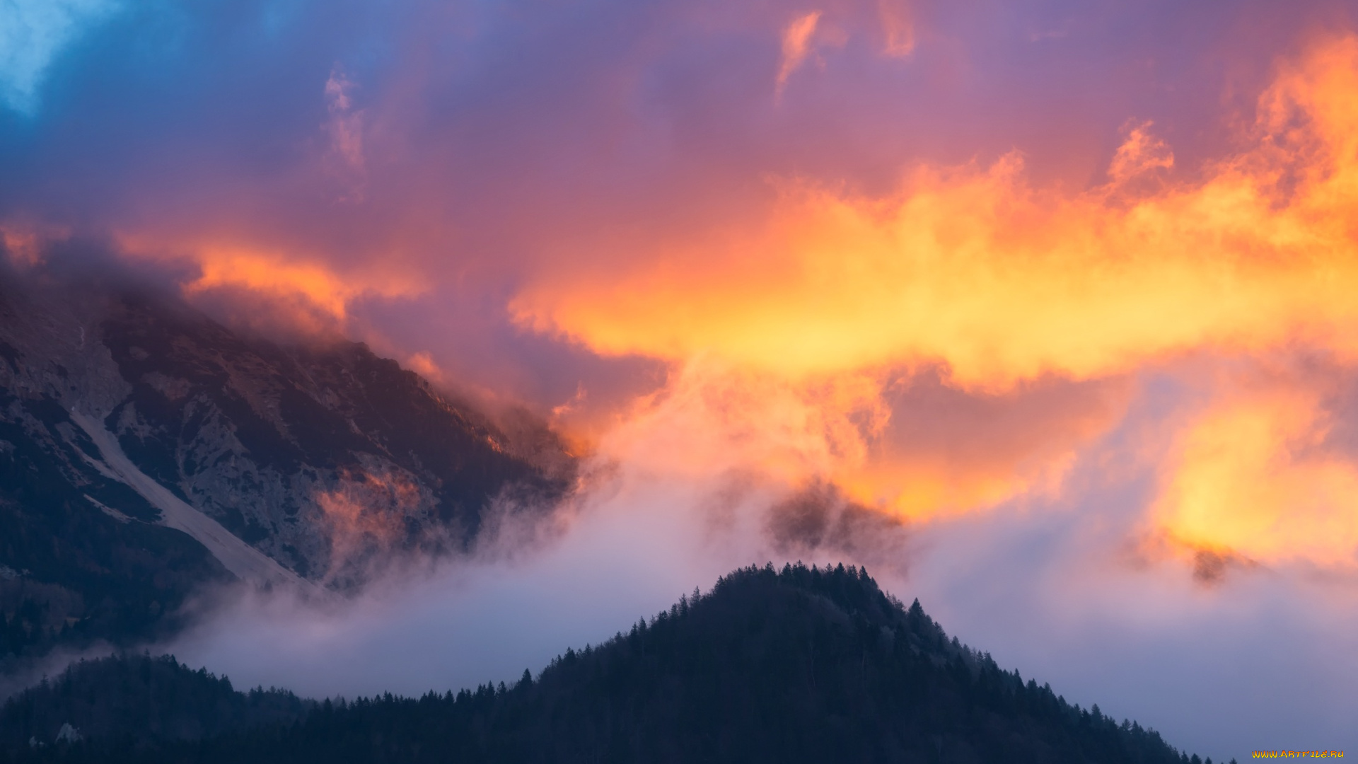 природа, горы, закат