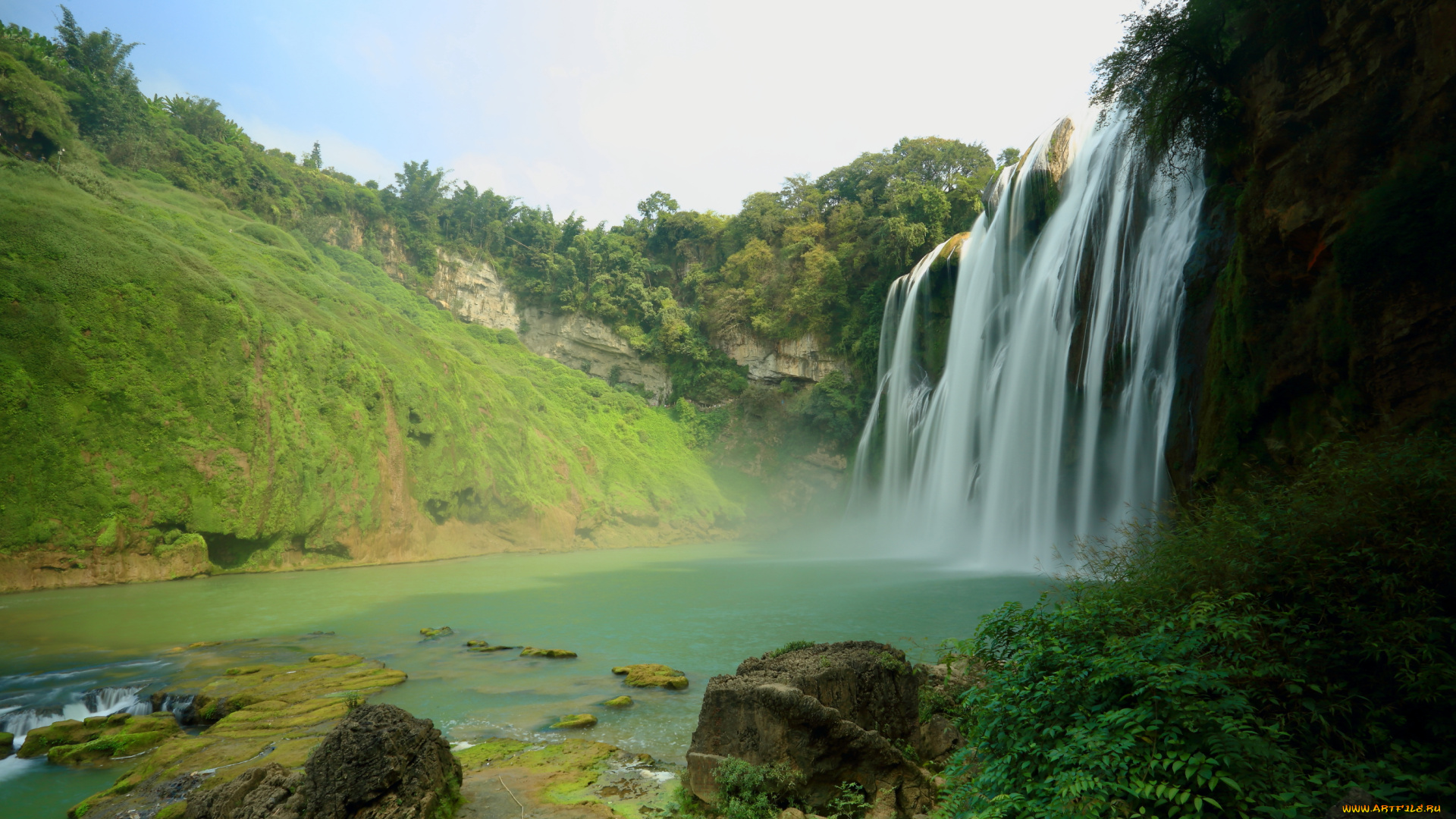 природа, водопады, поток, камни
