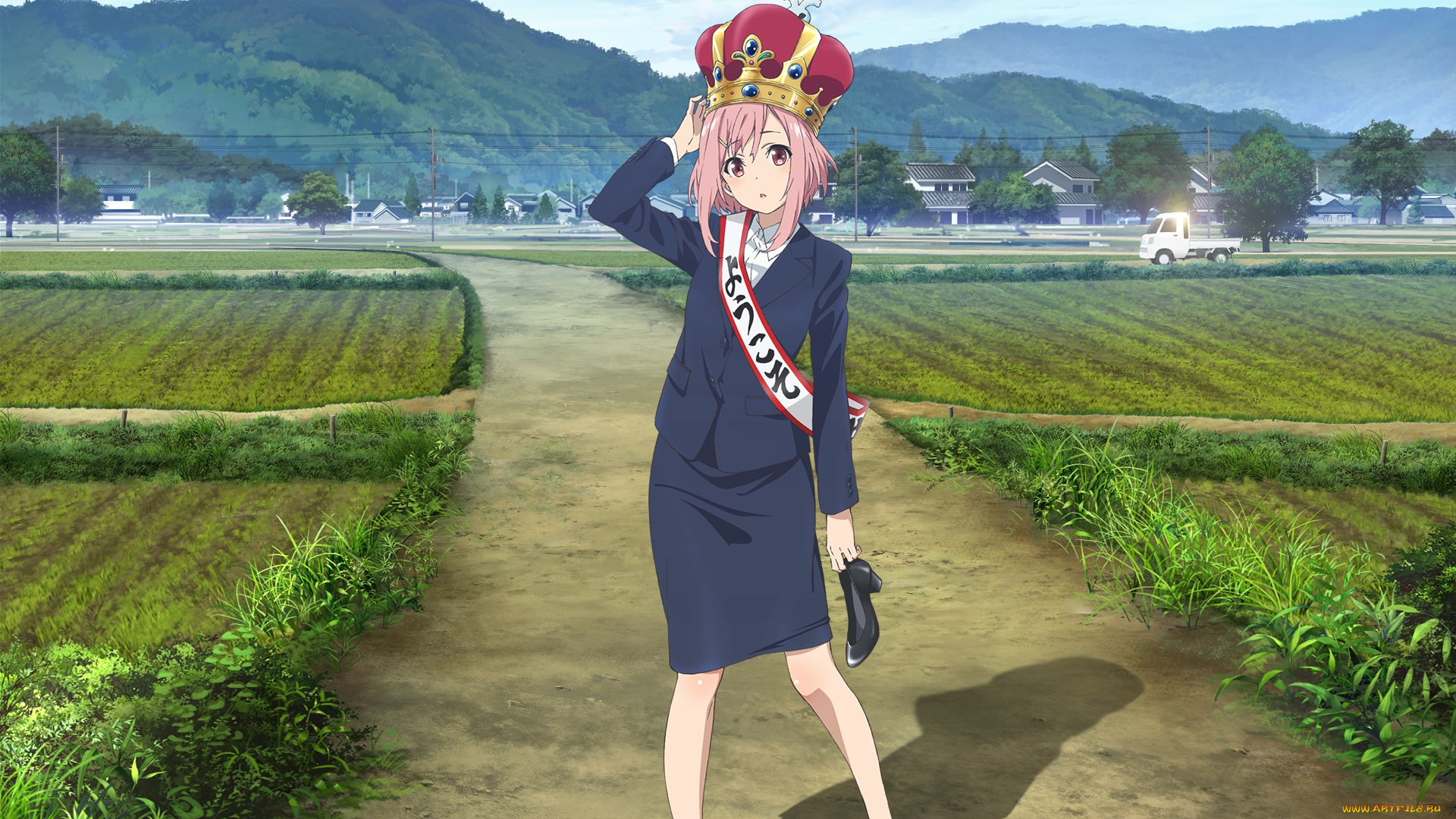 sakura, quest, аниме, девушка, взгляд, фон