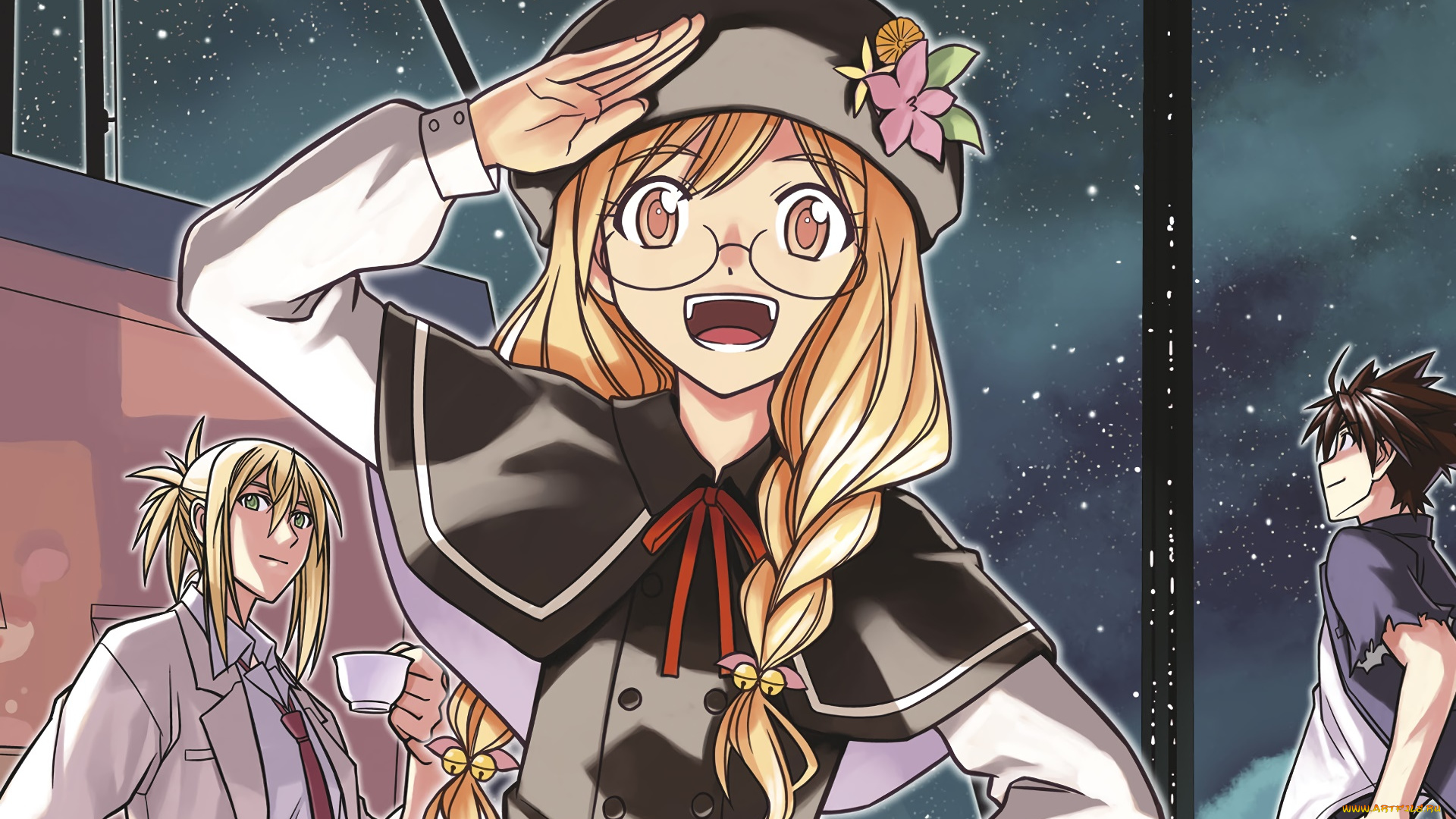 uq, holder, аниме, девушка, взгляд, фон