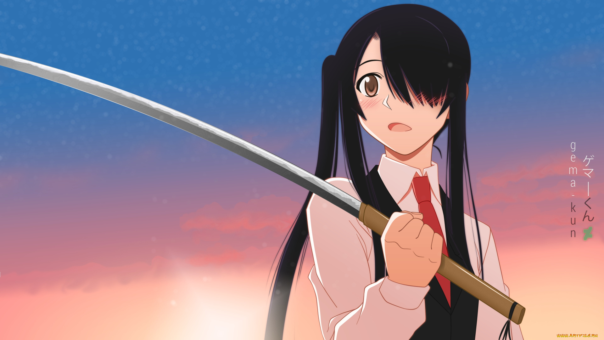 uq, holder, аниме, девушка, взгляд, фон