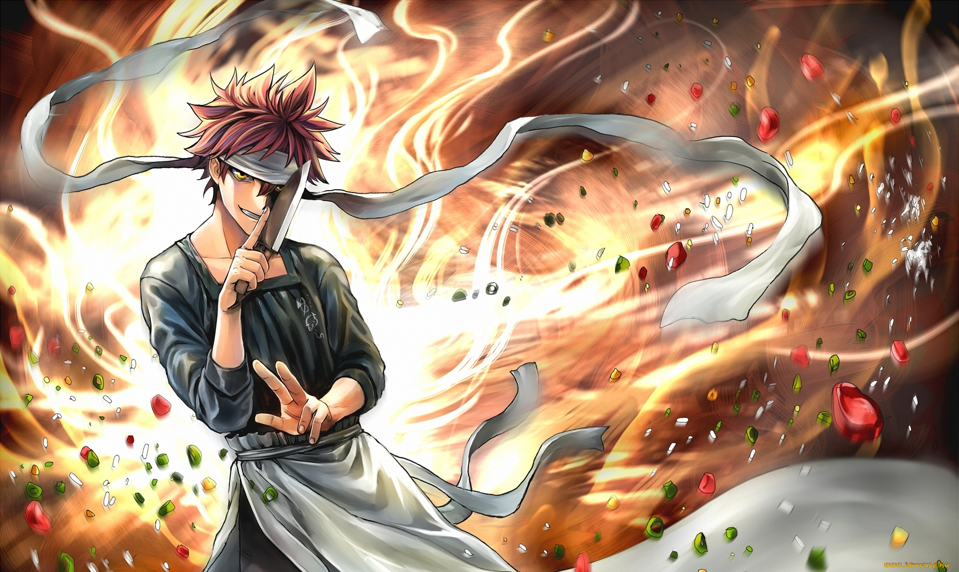 аниме, shokugeki, no, soma, фон, взгляд, парень