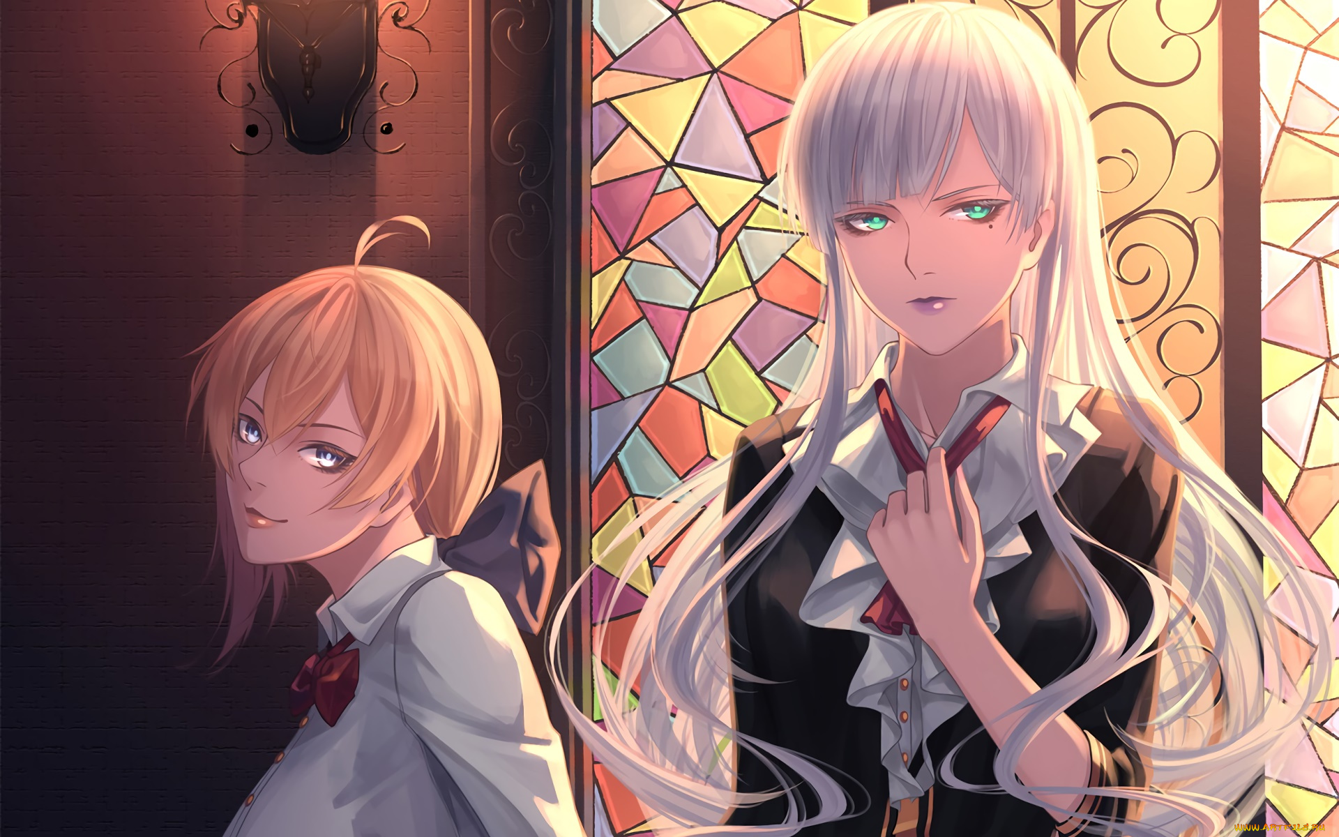 аниме, unknown, , другое, девушки, взгляд, фон