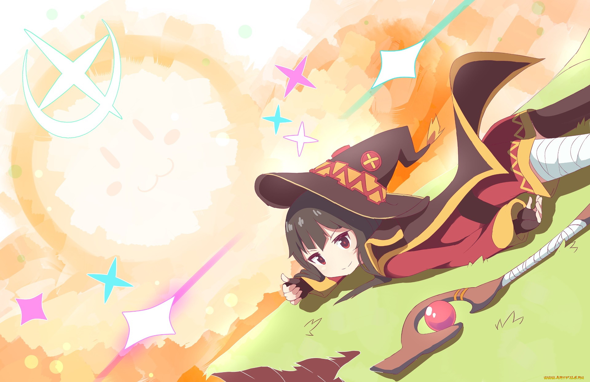 аниме, kono, subarashii, sekai, ni, shukufuku, wo, девушка, взгляд, фон