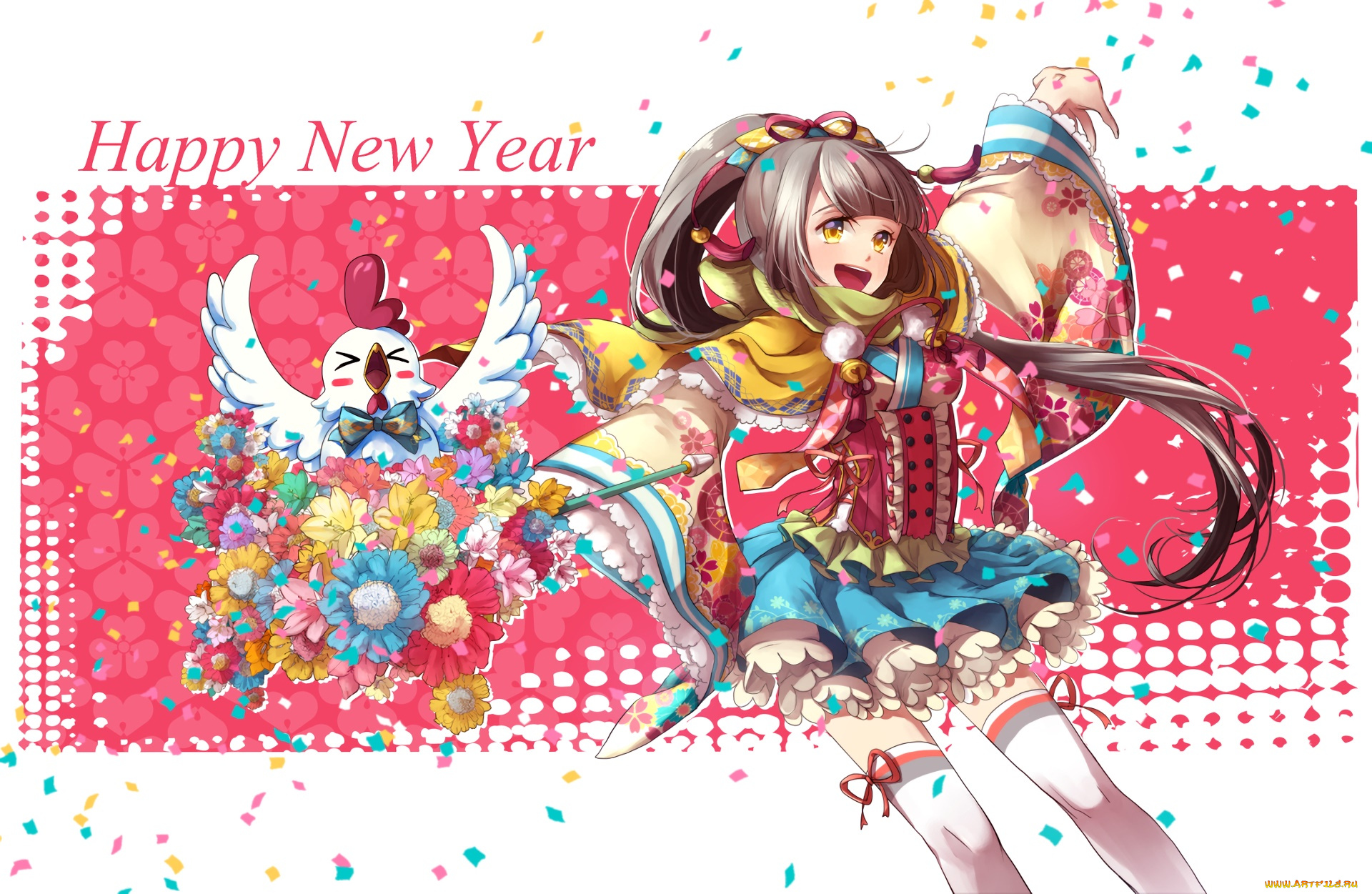 аниме, зима, , новый, год, , рождество, взгляд, фон, девушка