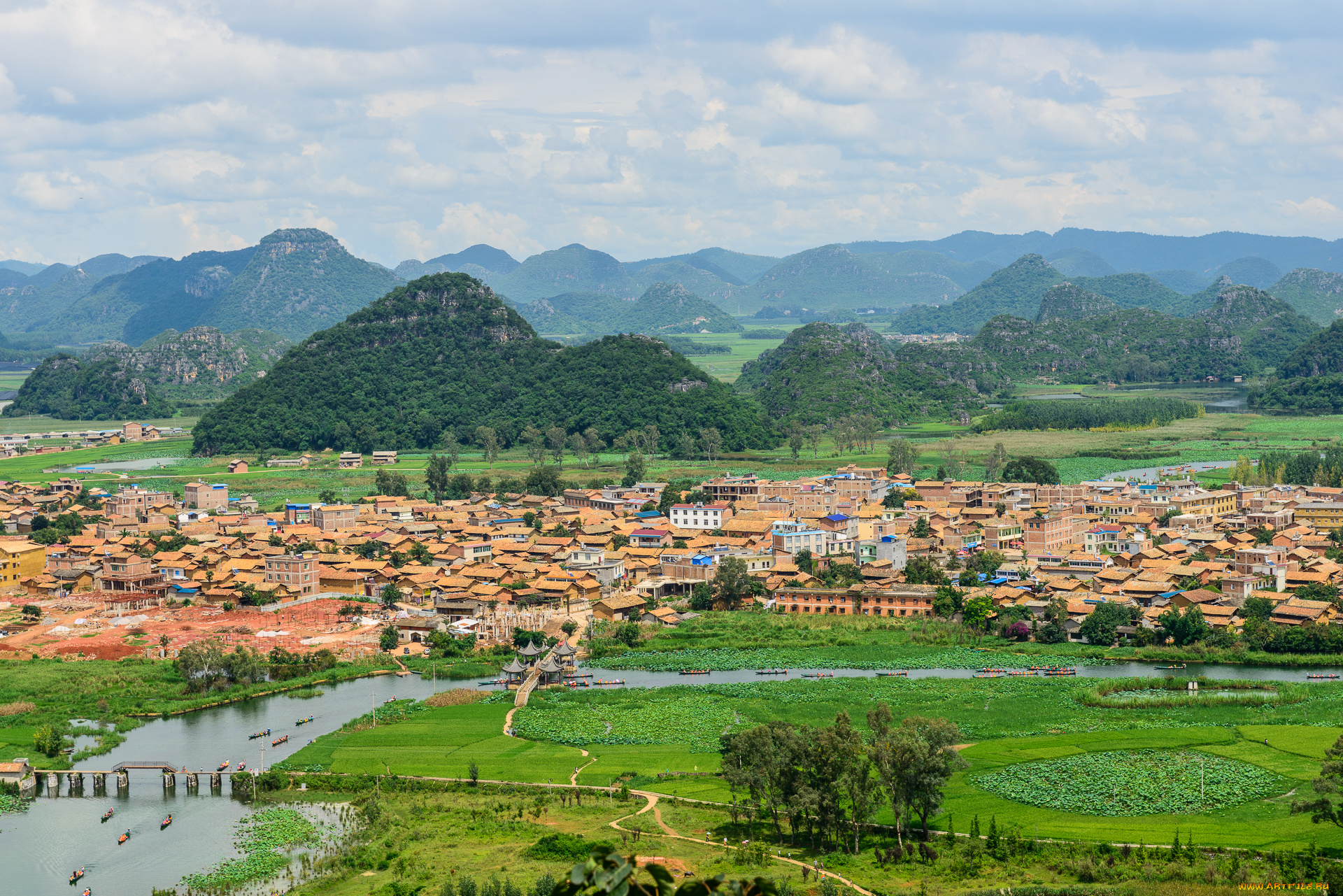 города, -, панорамы, дома, река, горы