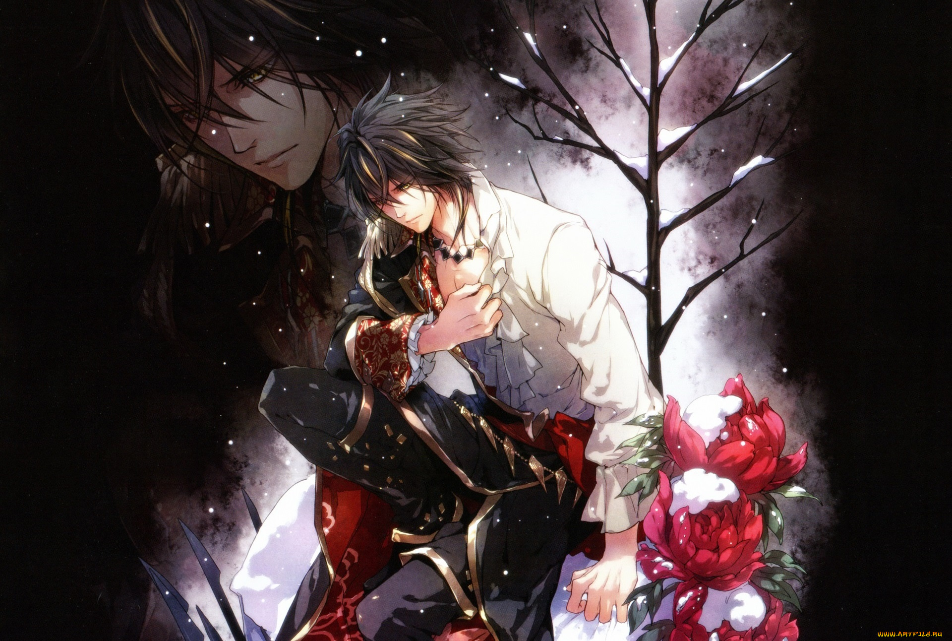 аниме, reine, des, fleurs, парень