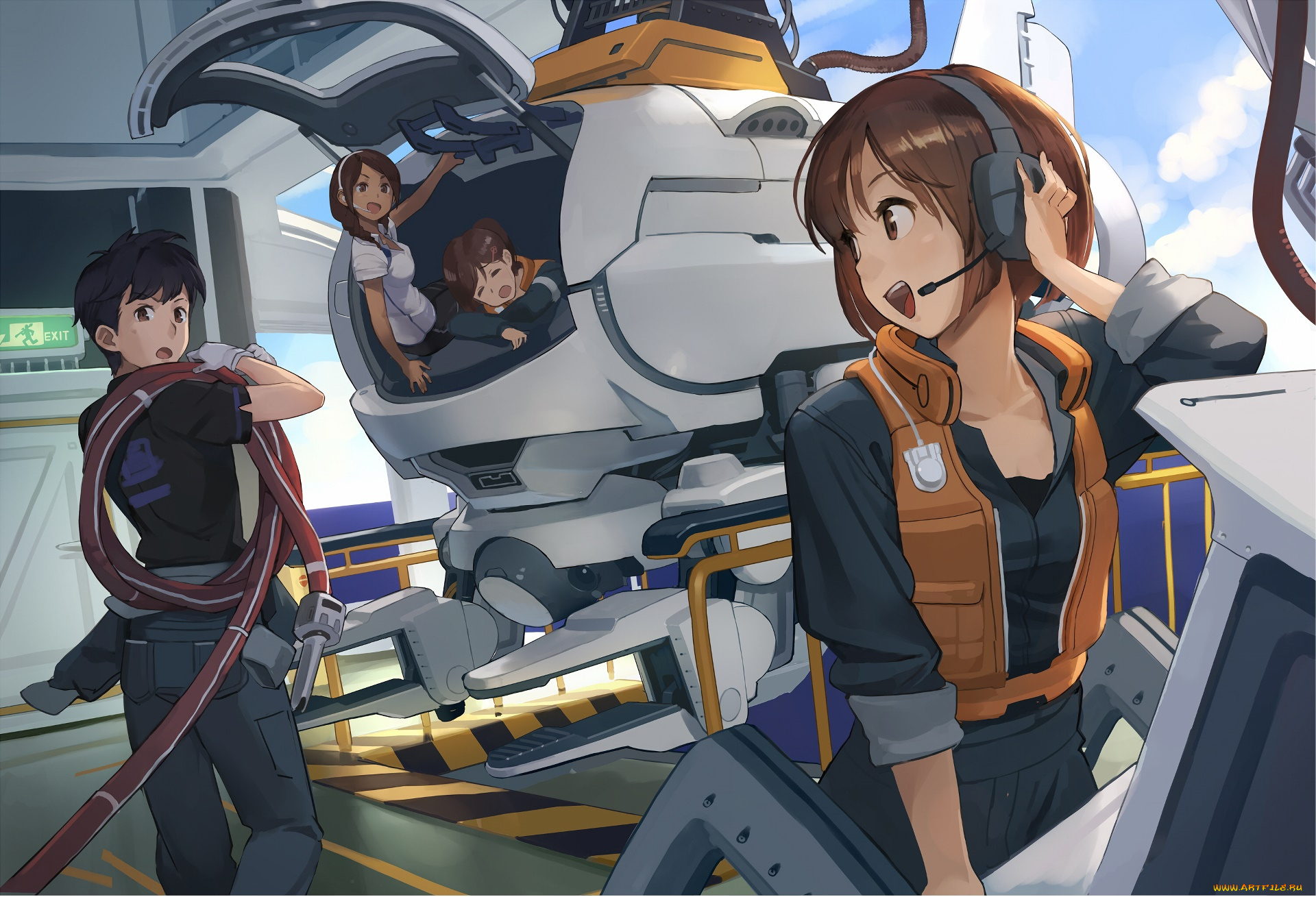 аниме, оружие, , техника, , технологии, фон, взгляд, девушка