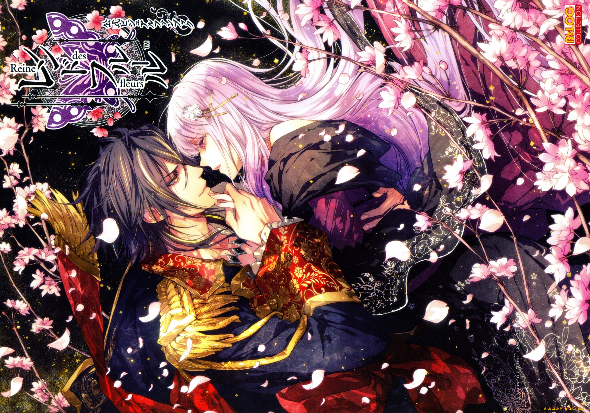 аниме, reine, des, fleurs, двое