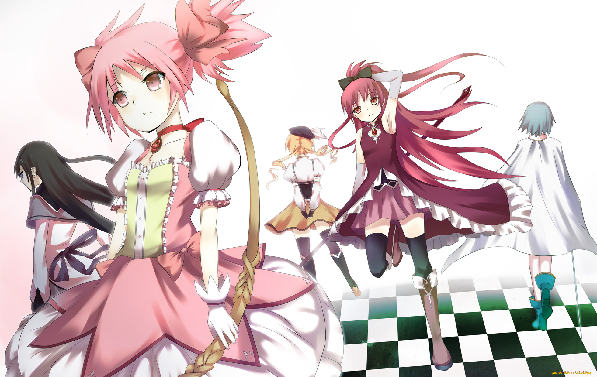 аниме, mahou, shoujo, madoka, magika, фон, взгляд, девушки