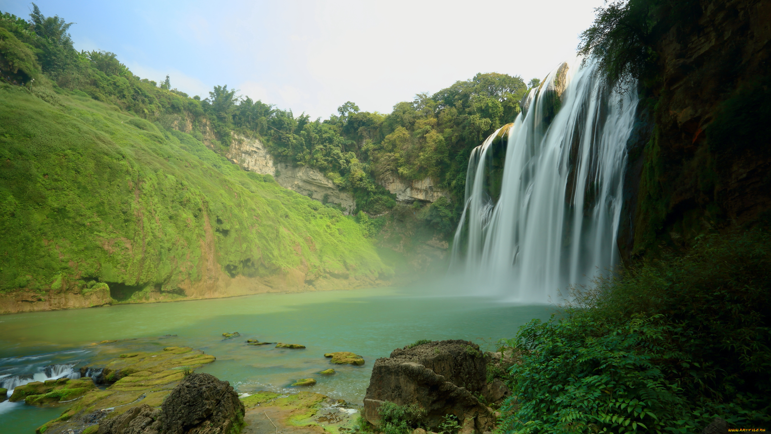 природа, водопады, поток, камни