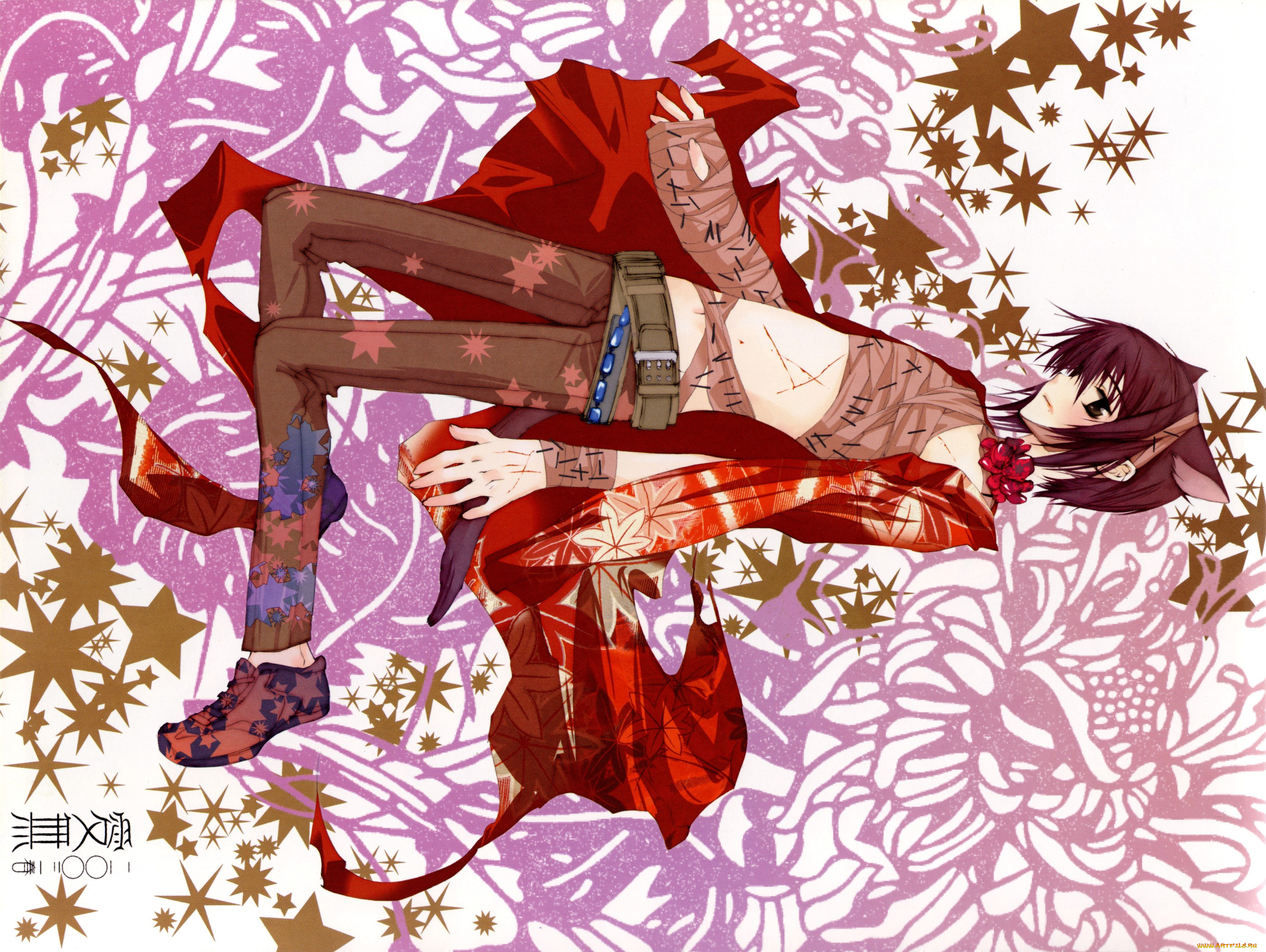 аниме, loveless, нелюбимый, ритцка, аояги, звезды, цветы, уши, хвост