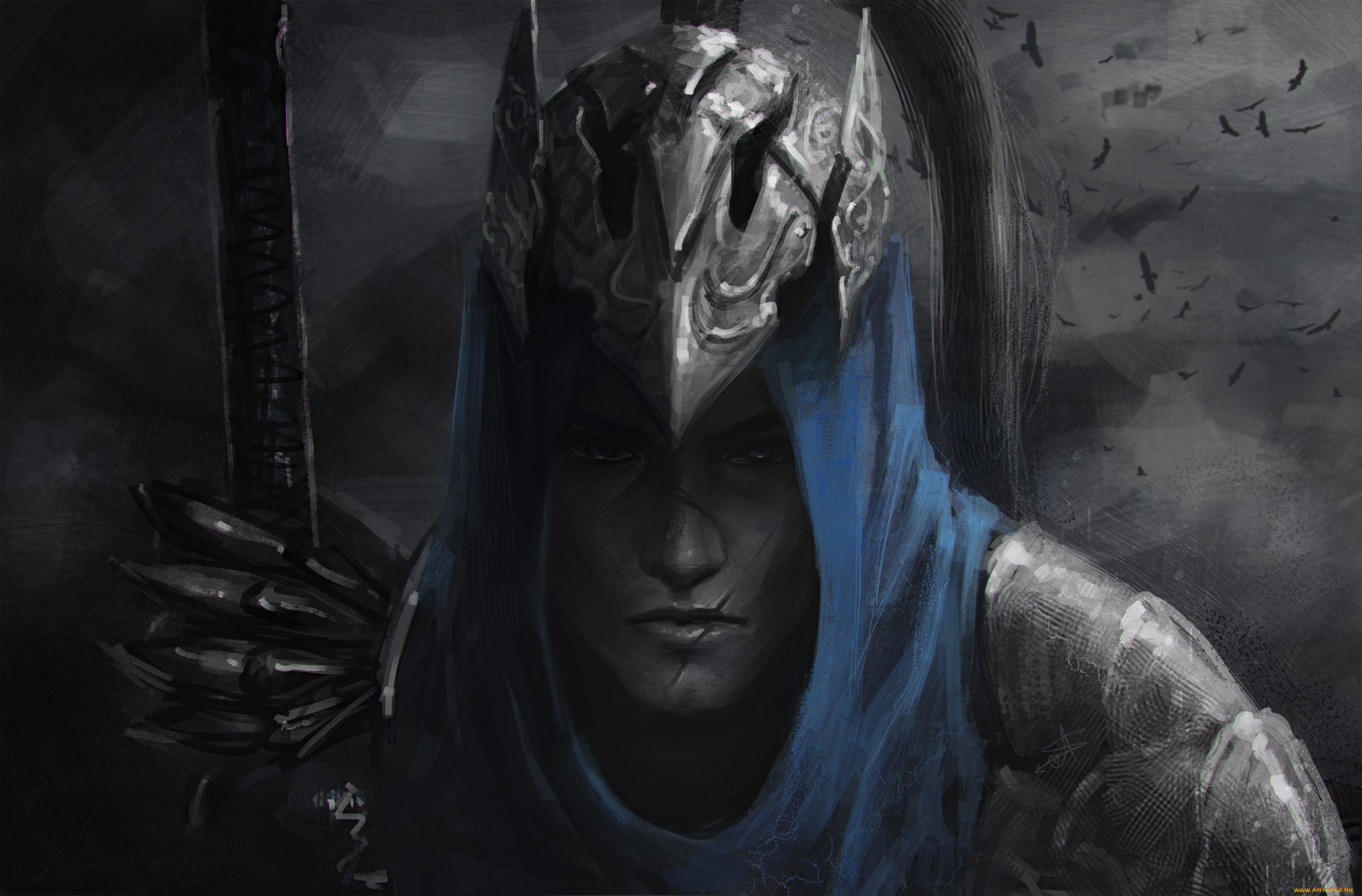 фэнтези, люди, меч, мужчина, латы, взгляд, фон