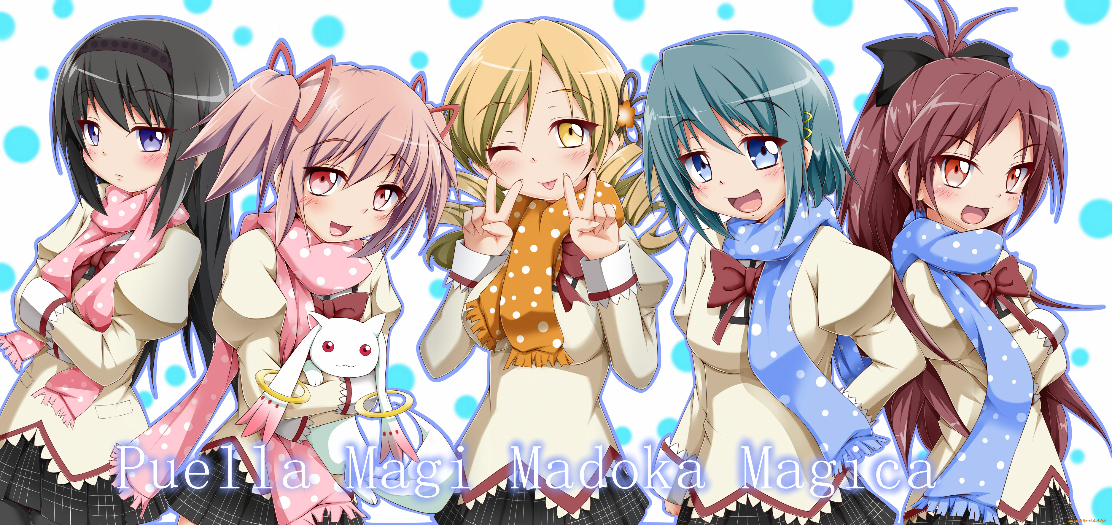 аниме, mahou, shoujo, madoka, magika, фон, взгляд, девушки