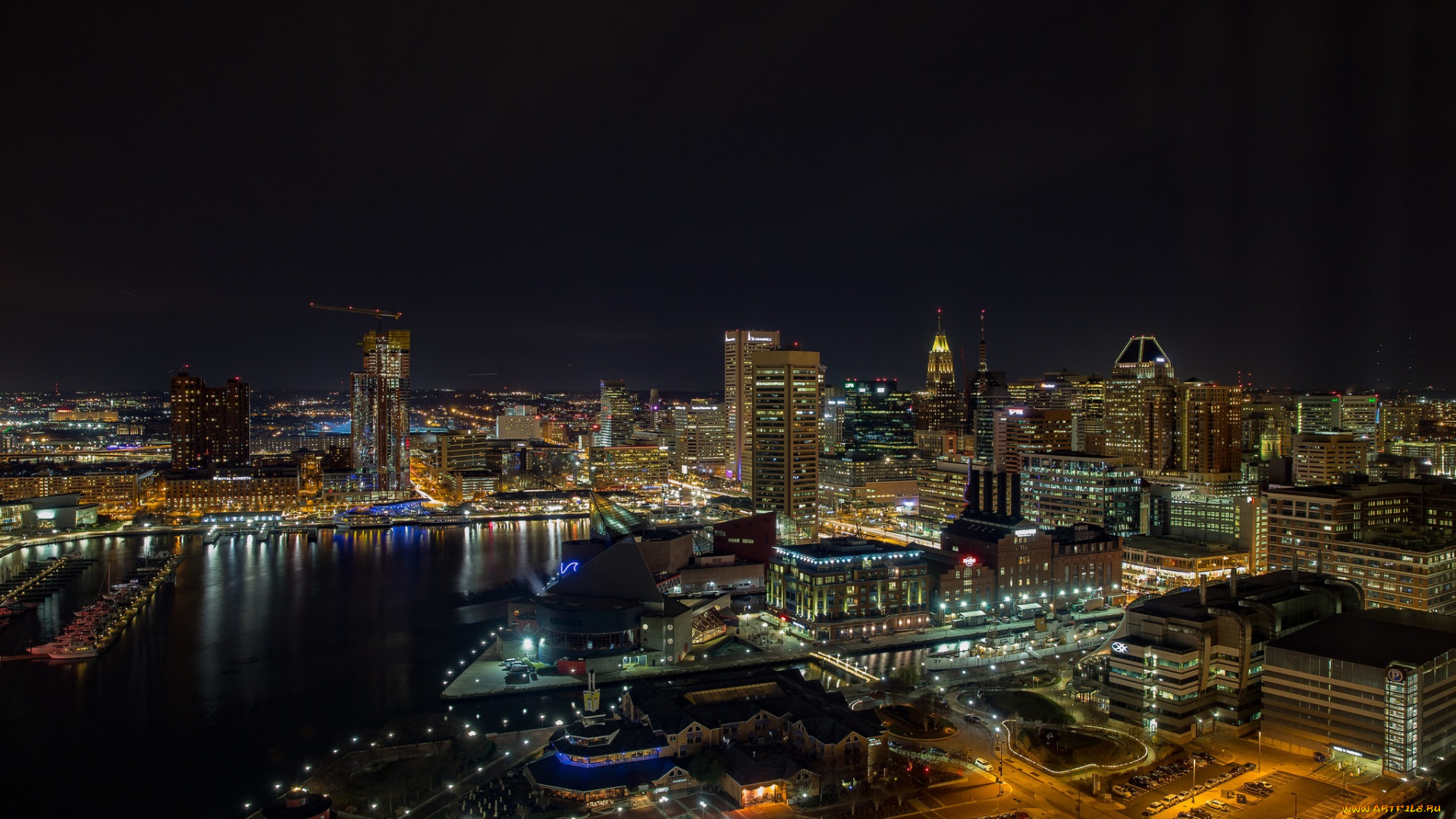 baltimore`s, inner, harbor, города, -, огни, ночного, города, простор