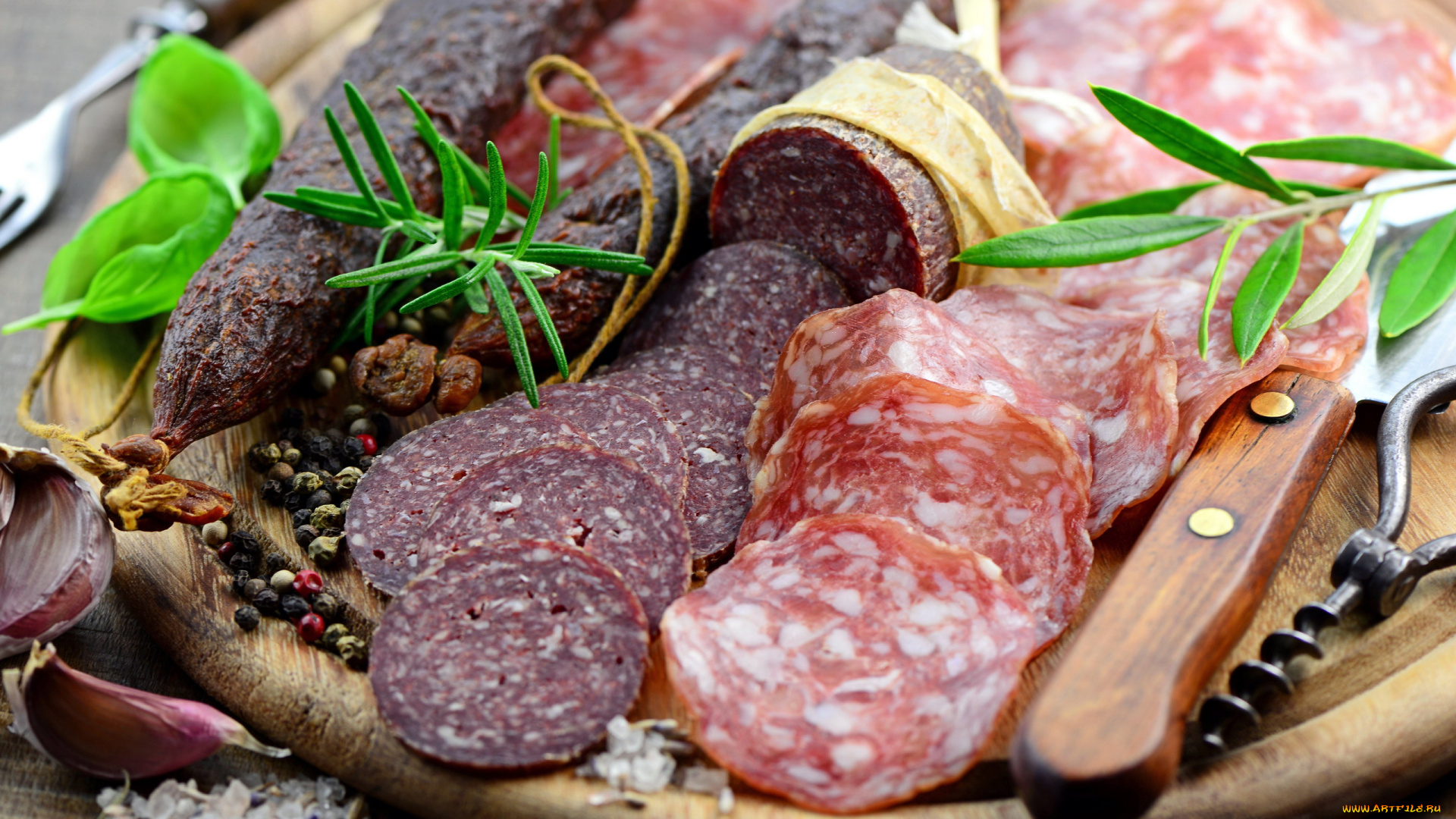 еда, колбасные, изделия, чеснок, ассорти, колбаса, розмарин