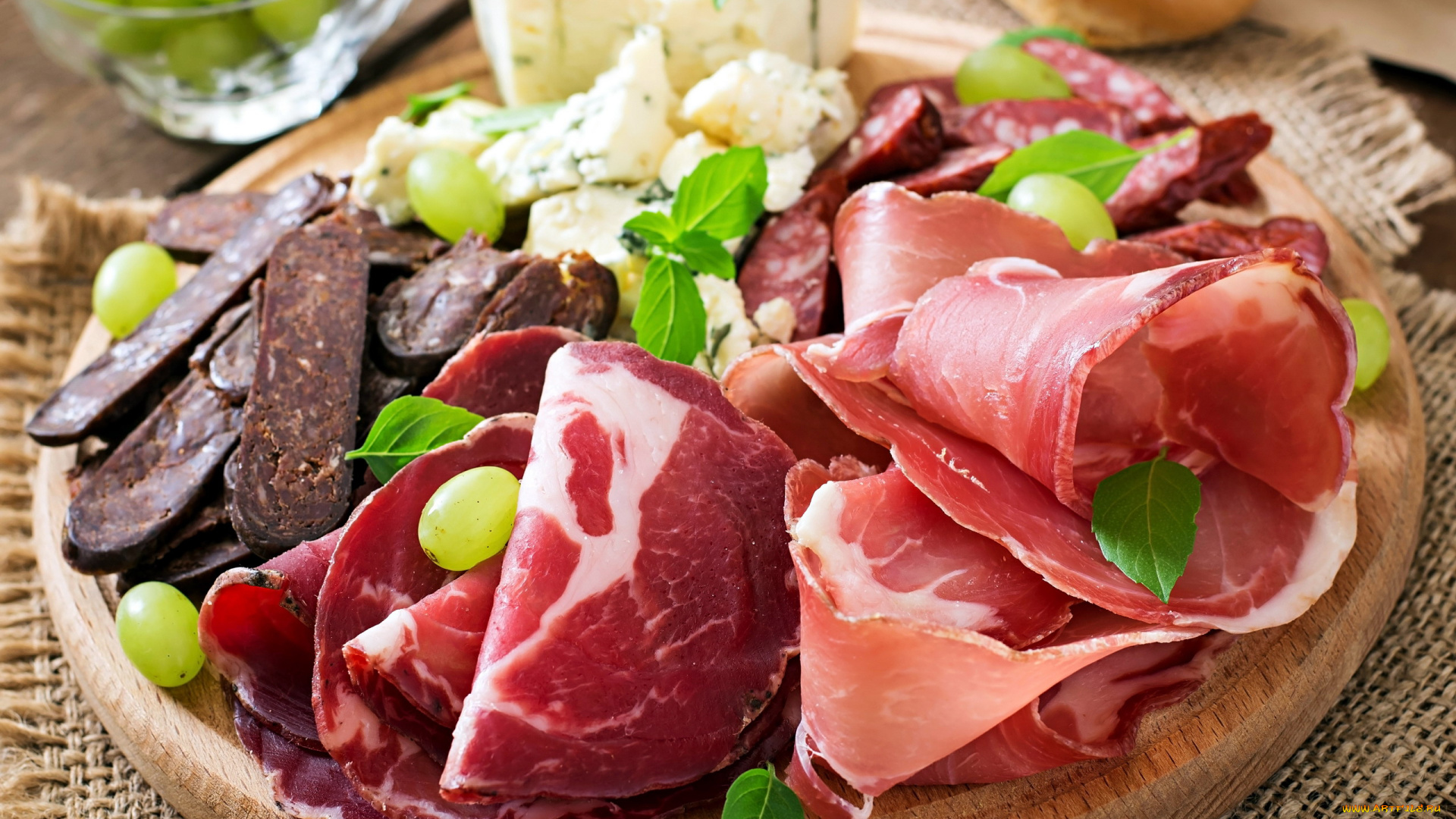 еда, колбасные, изделия, ветчина, мята, ассорти, колбаса