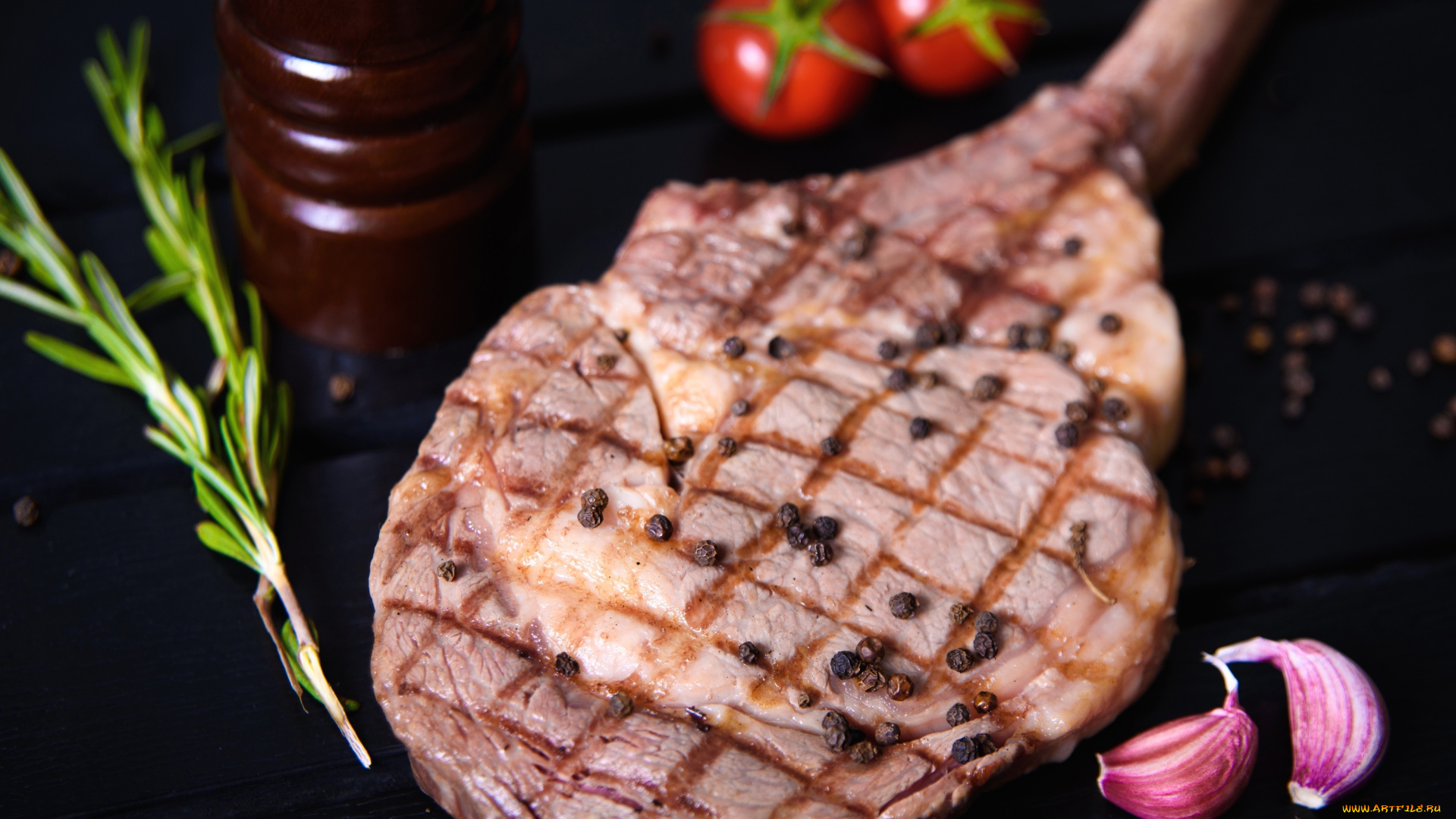 еда, мясные, блюда, розмарин, чеснок, стейк