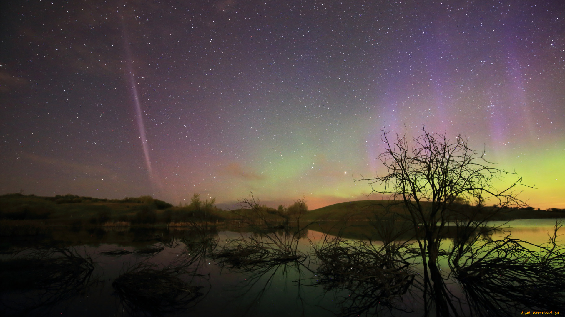 природа, северное, сияние, простор