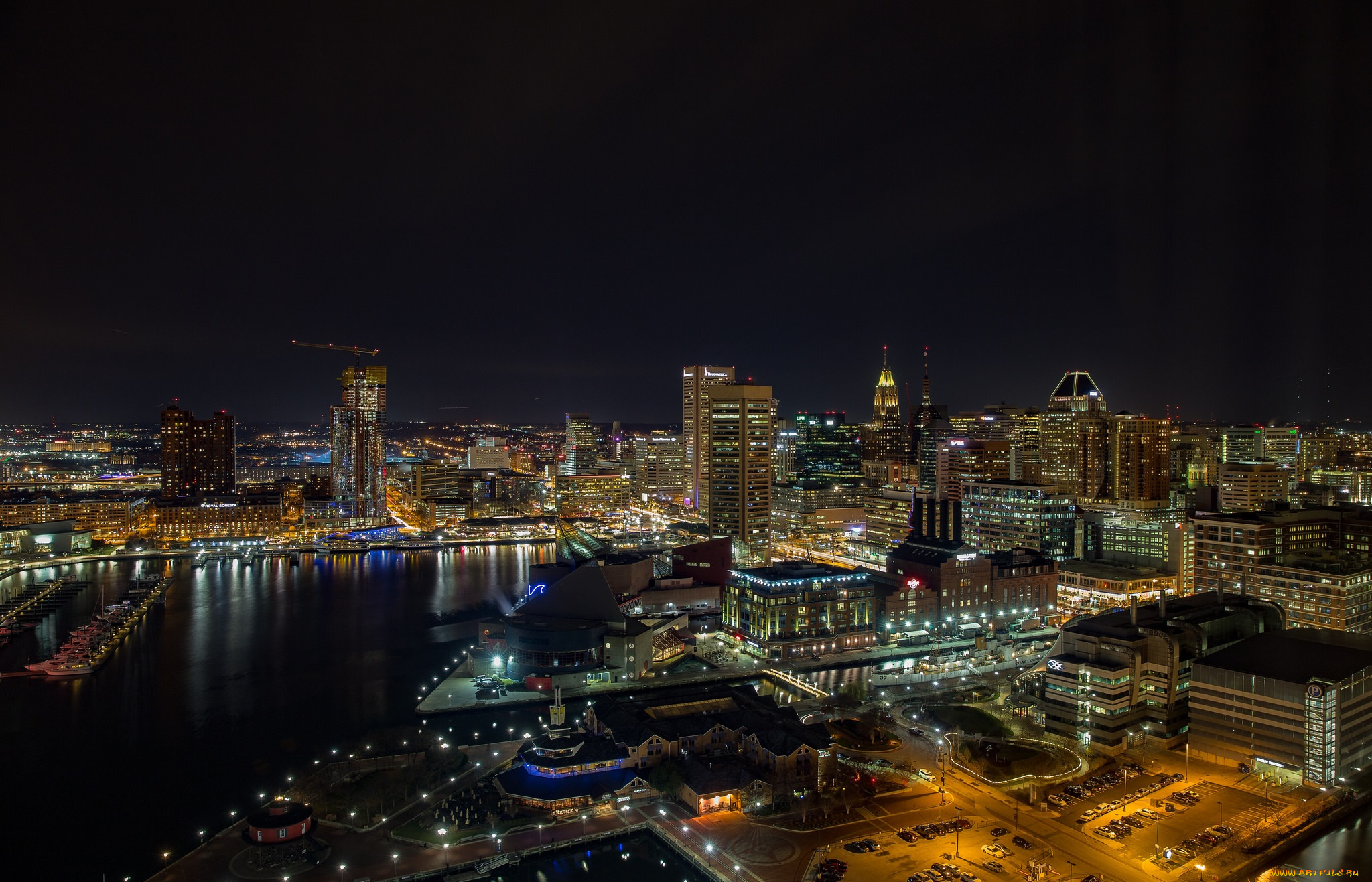 baltimore`s, inner, harbor, города, -, огни, ночного, города, простор
