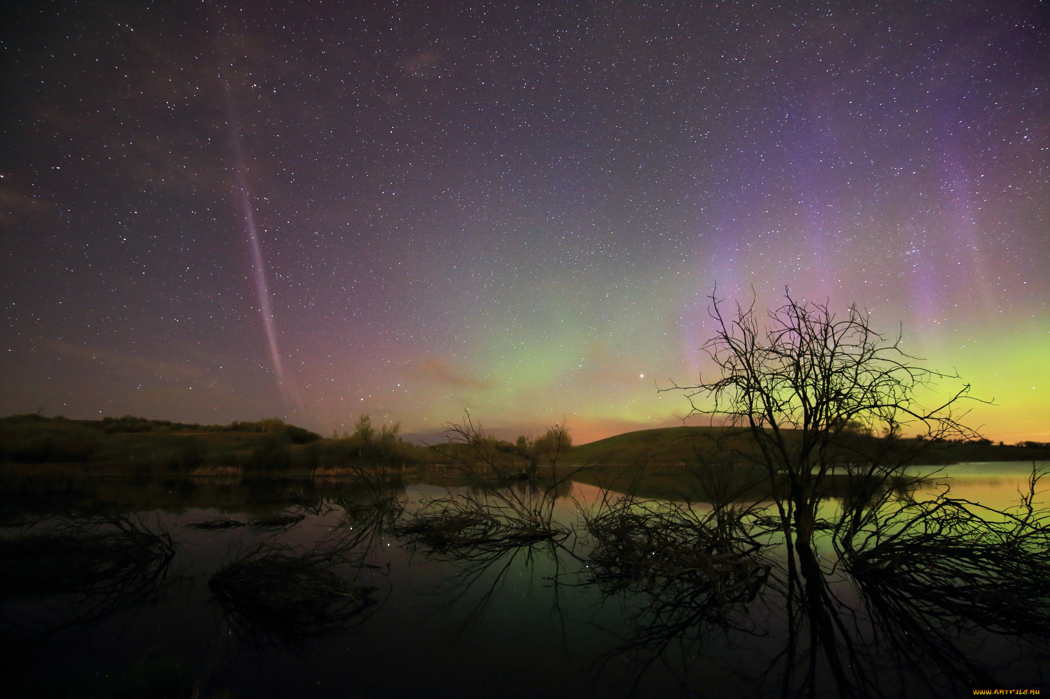 природа, северное, сияние, простор
