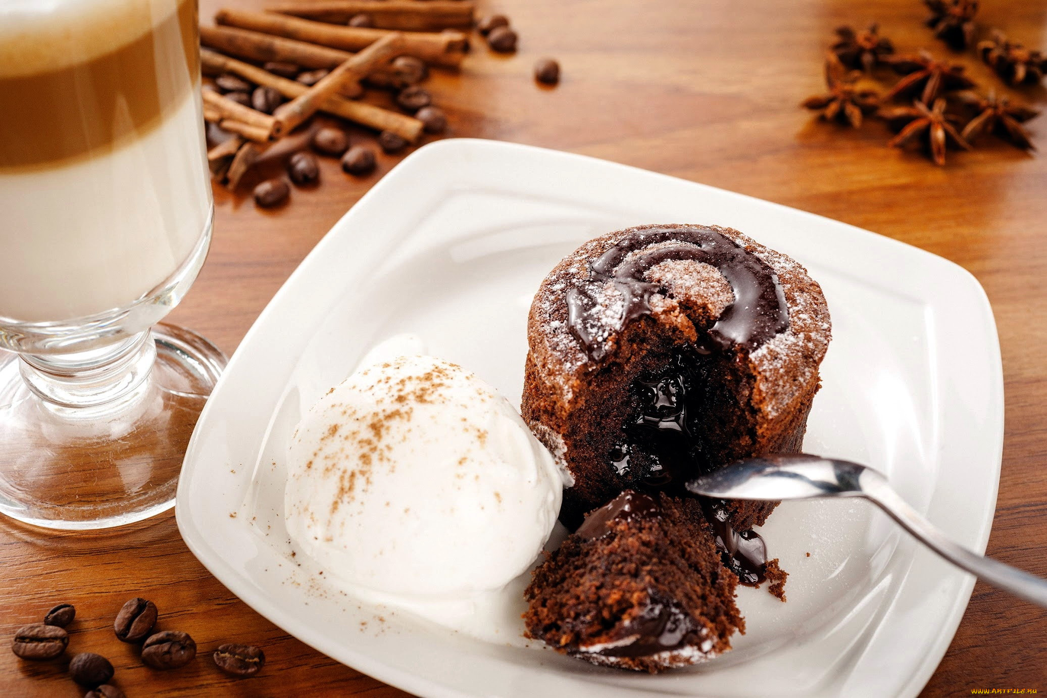 еда, мороженое, , десерты, шоколадный, фондан, десерт