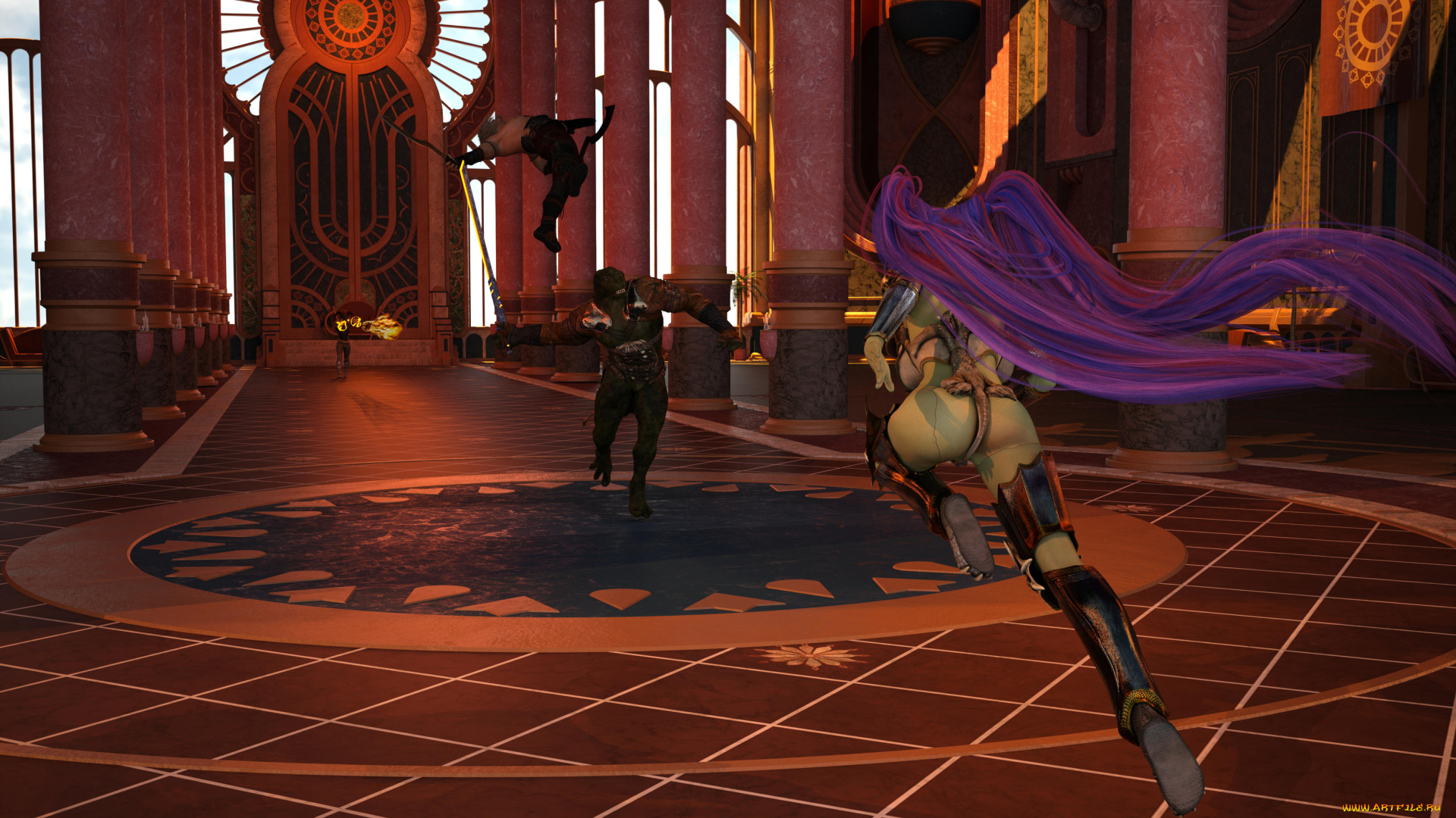 3д, графика, фантазия, , fantasy, оружие, фон, взгляд, девушка, существа