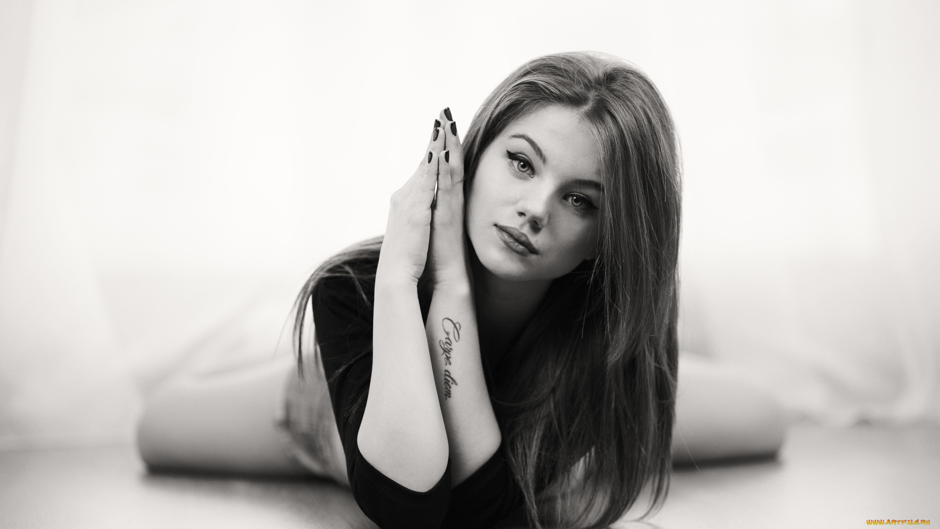 девушки, -unsort, , Черно-белые, обои, татуировка, черно, белое, девушка, murat, kuzhakhmetov