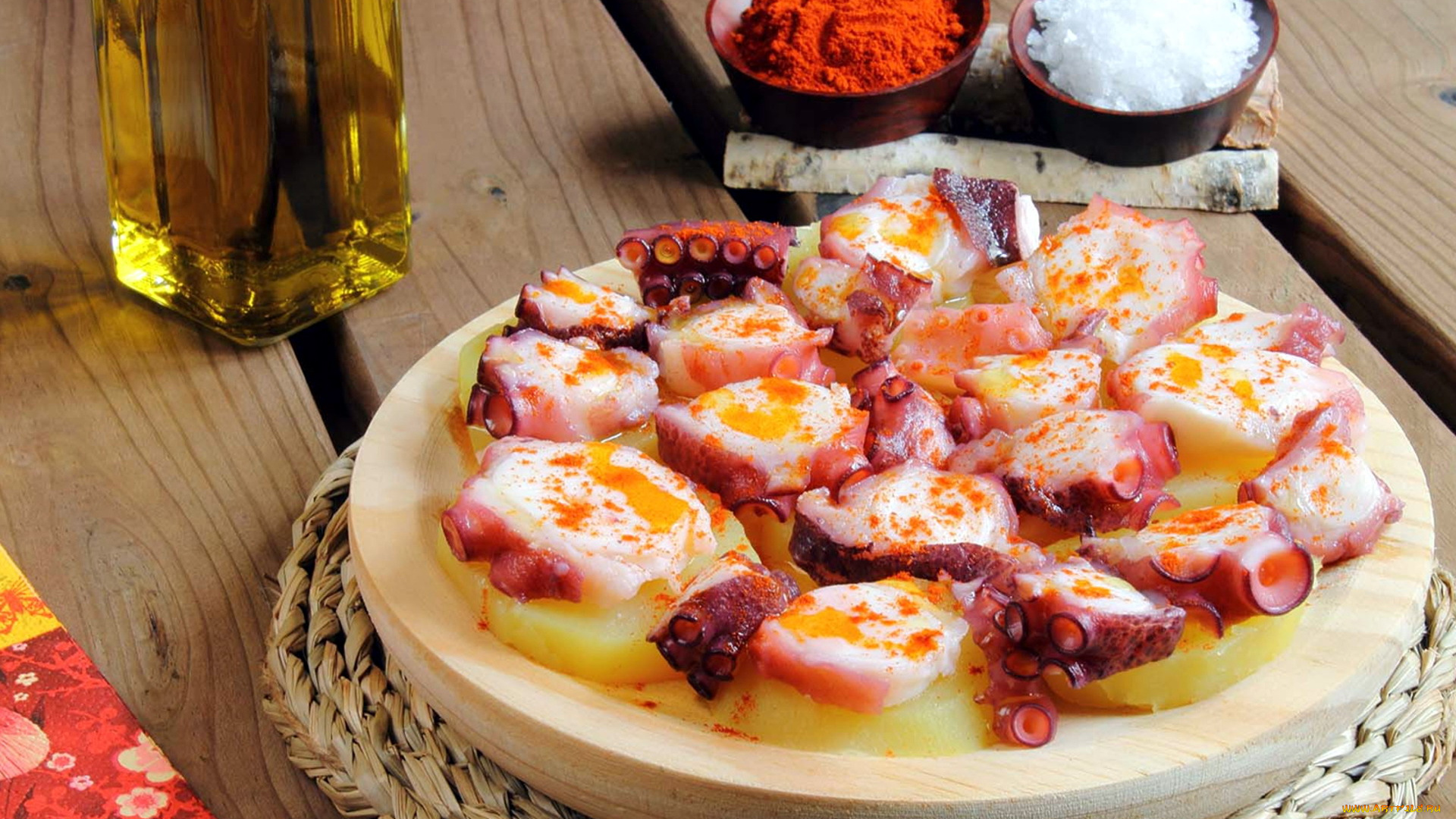 еда, рыбные, блюда, , с, морепродуктами, осьминог