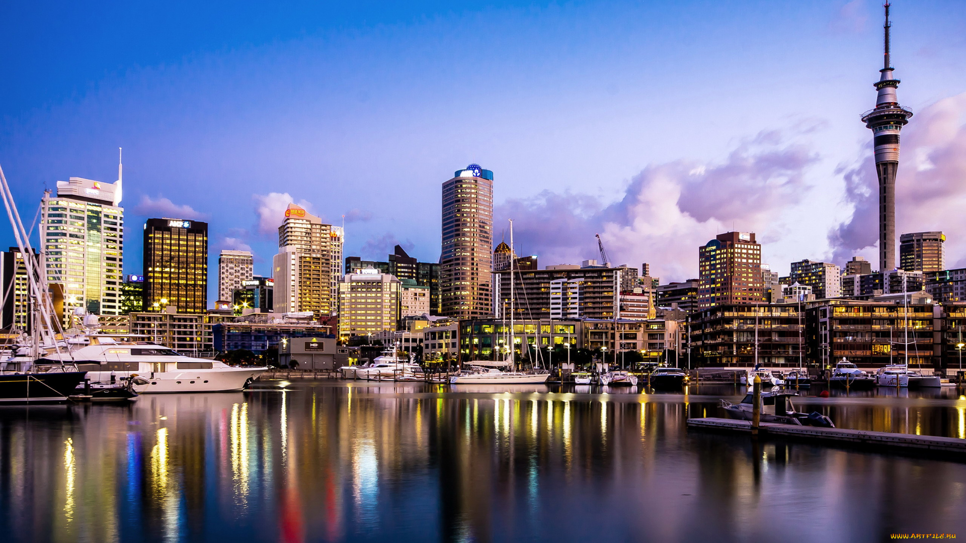 города, окленд, , новая, зеландия, бухта