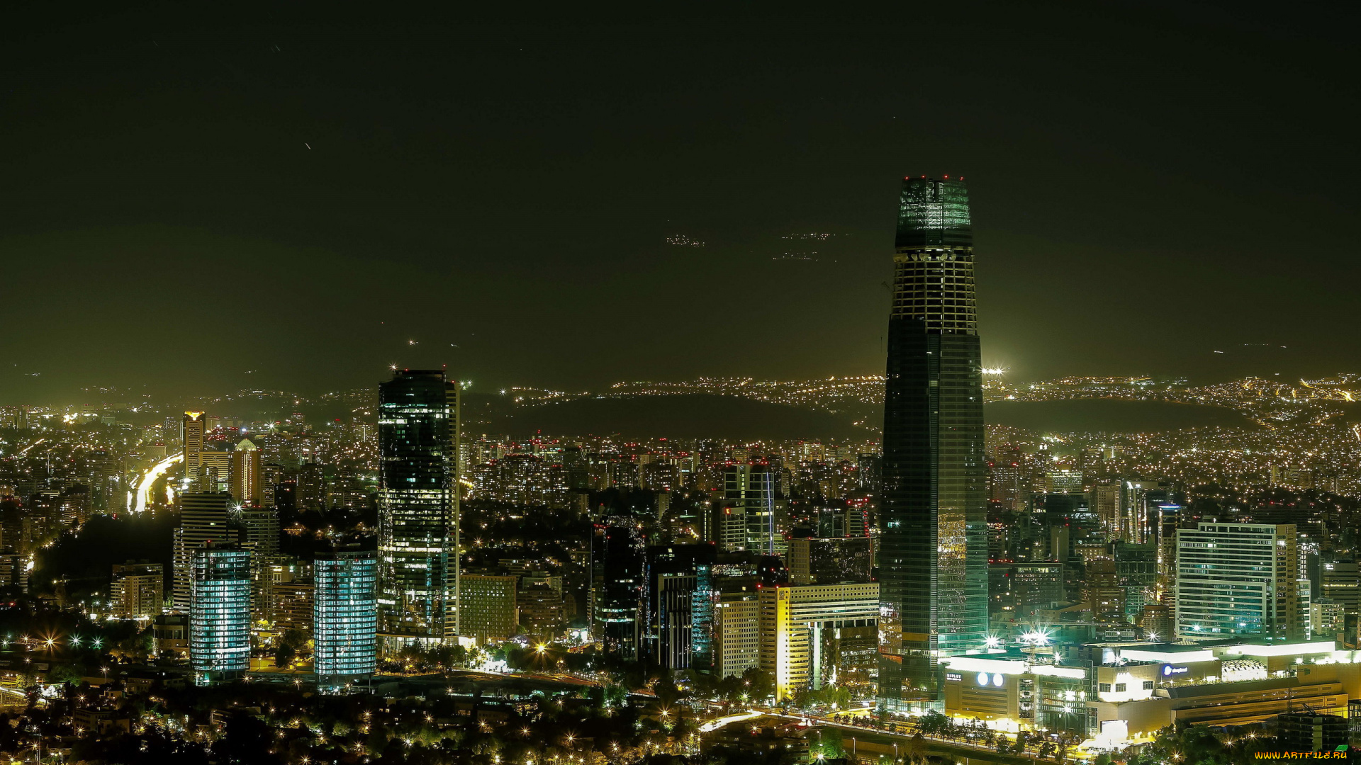 города, сантьяго, , Чили, огни, вечер