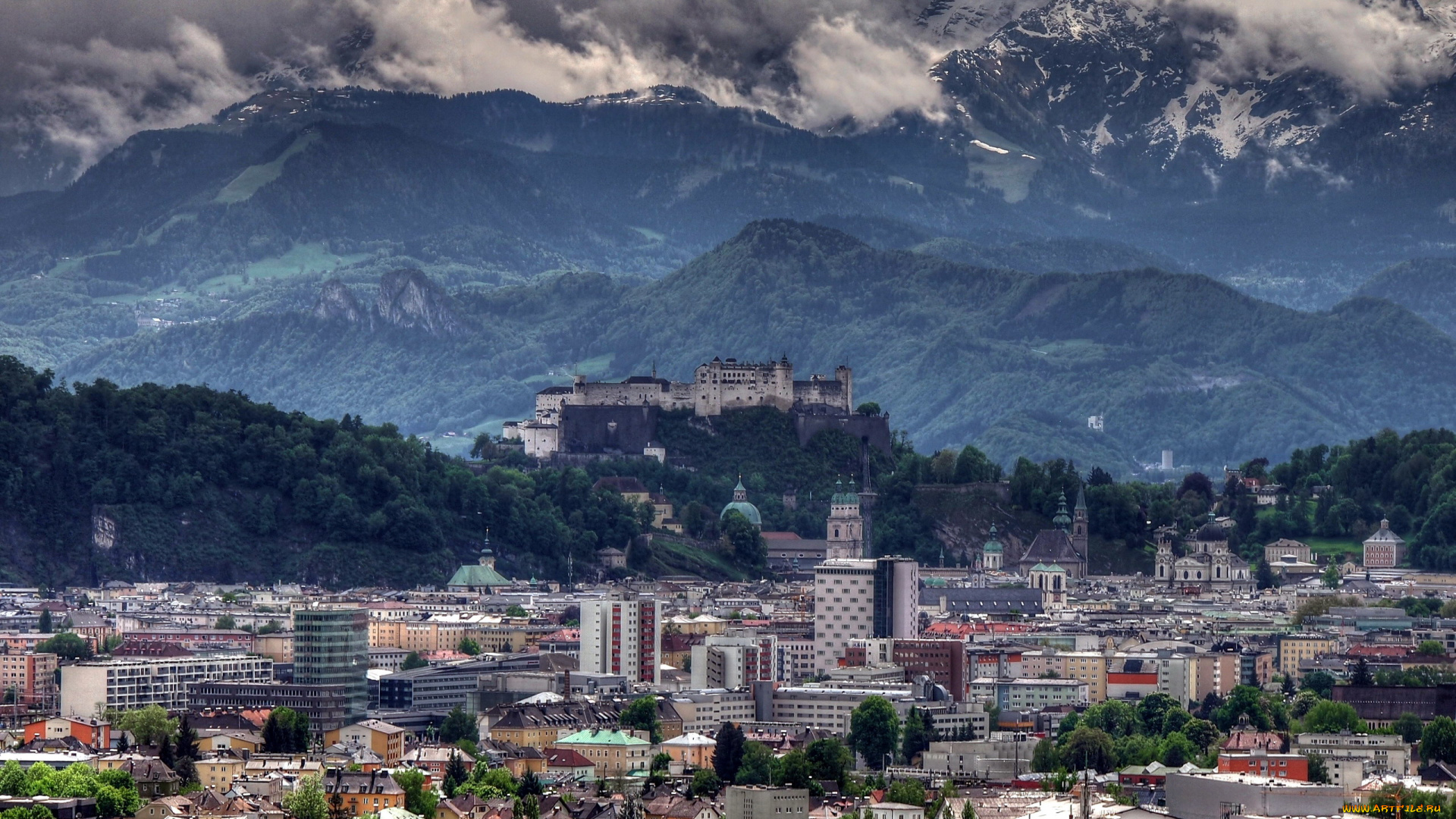 города, зальцбург, , австрия, панорама, горы
