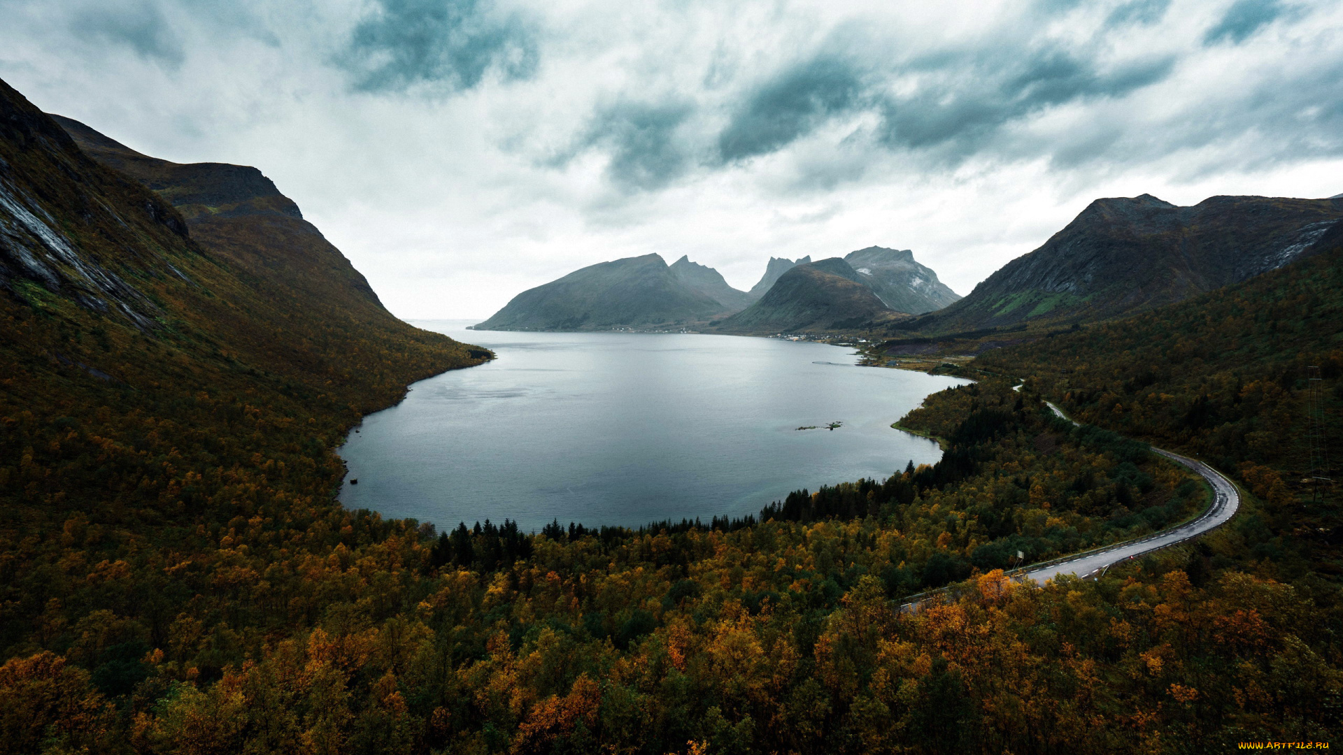 природа, пейзажи, горы, шоссе, озеро